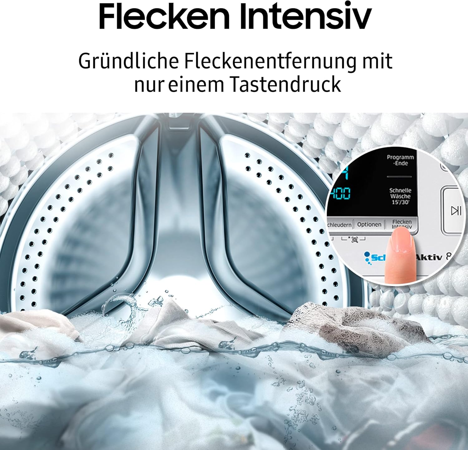 Samsung WW90T4048EE/EG Waschmaschine, 9 kg, 1400 U/min, Ecobubble, Hygiene-Dampfprogramm, FleckenIntensiv-Funktion, Digital Inverter Motor, Weiß