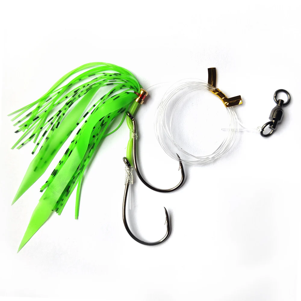 3x Skirt Sliding Fishing Snapper & Gummy Shark Rigs On 3 Different  Green Pink Orange Tackle Hook Beak 2x5/0