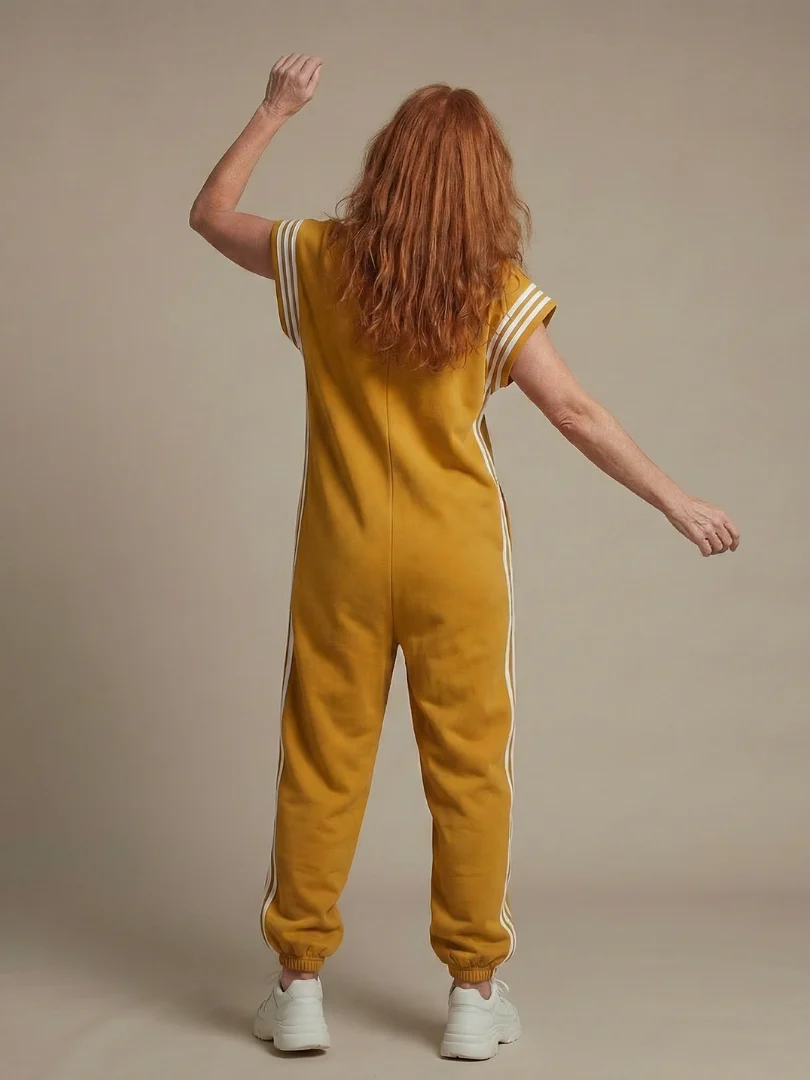 Women��s Zip Front Jumpsuit with Stripe Panel Detail
