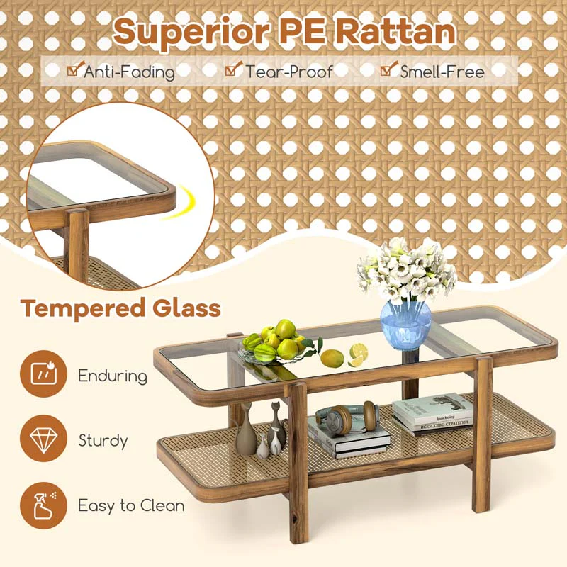 2-Tier Rattan Coffee Table, 47.5