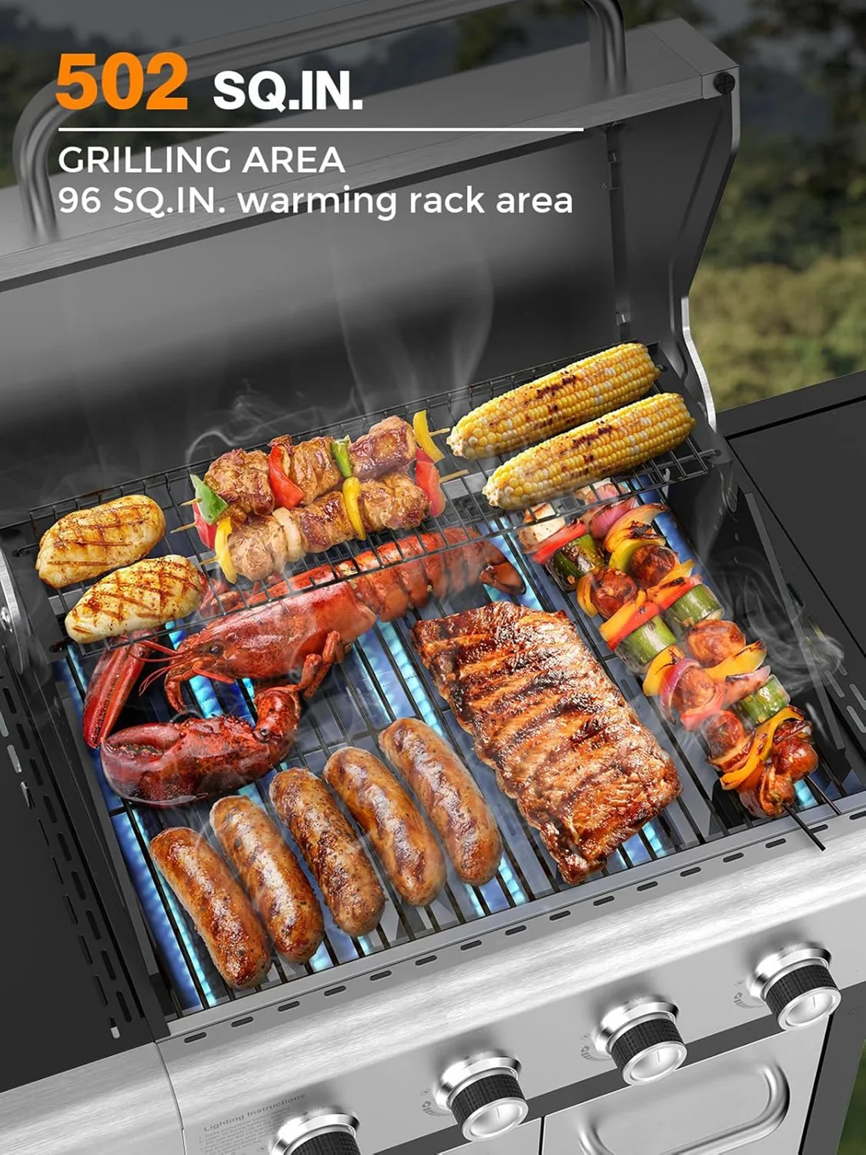 4 égős propán gáz grill, 44000 BTU