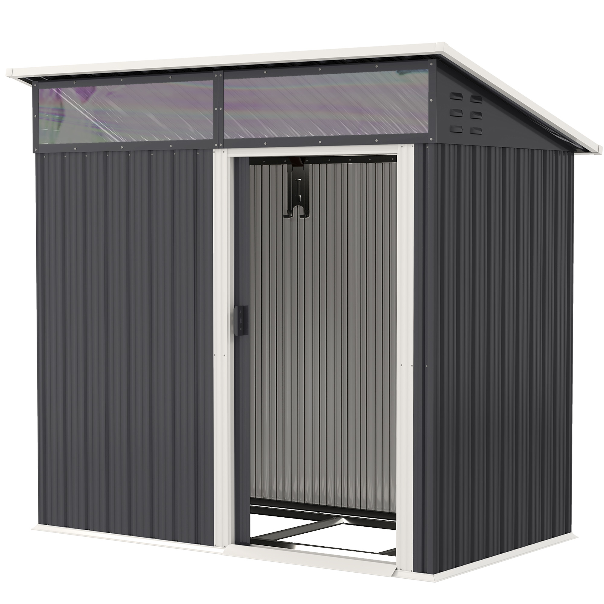 Tuinschuur, Gereedschapsschuur met Vensters, Ventilatieopeningen, Schuifdeur, Waterdicht Staal, Weerbestendig, Donkergrijs