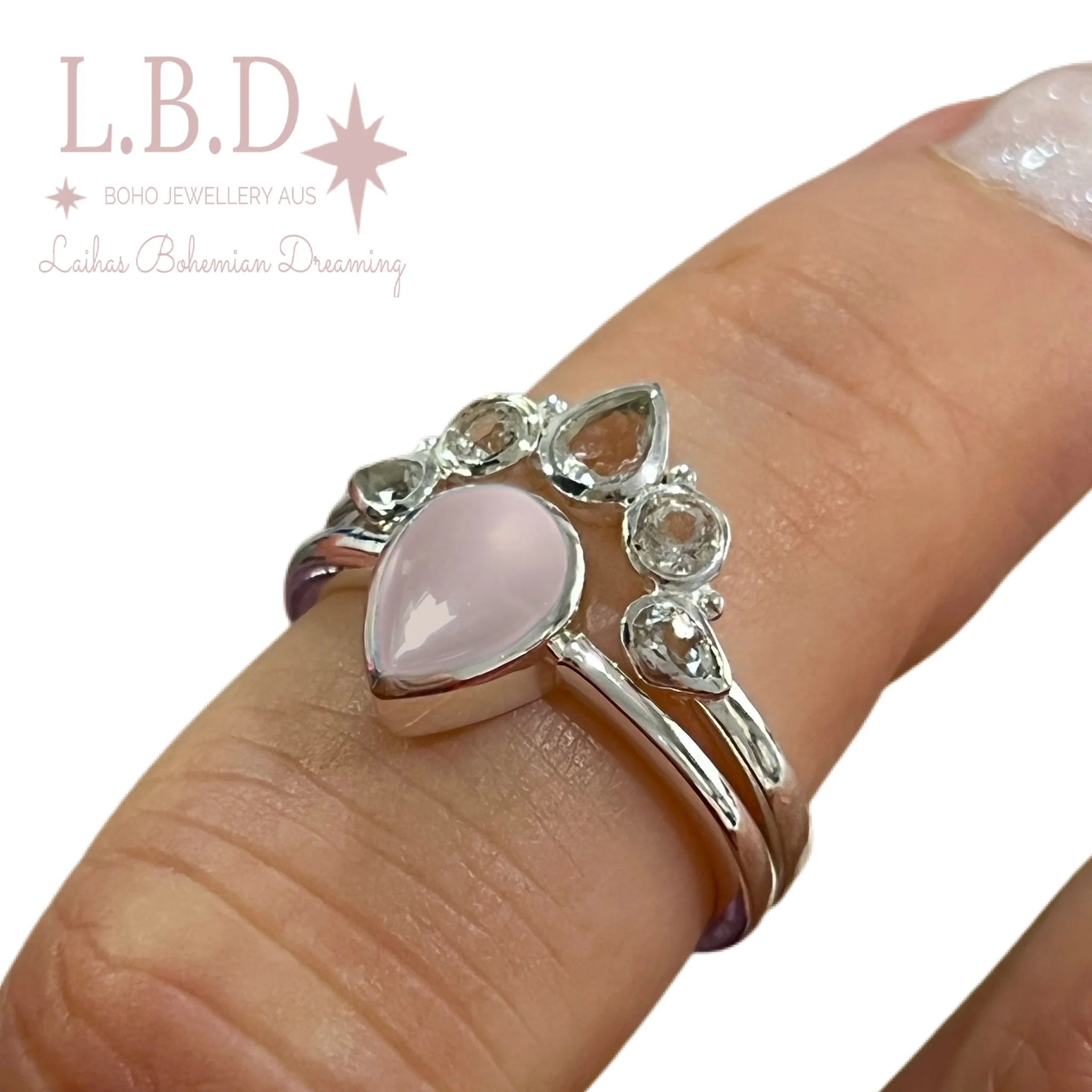 Laihas Queen Of Cups Topaz and Rose Quartz Ring Set