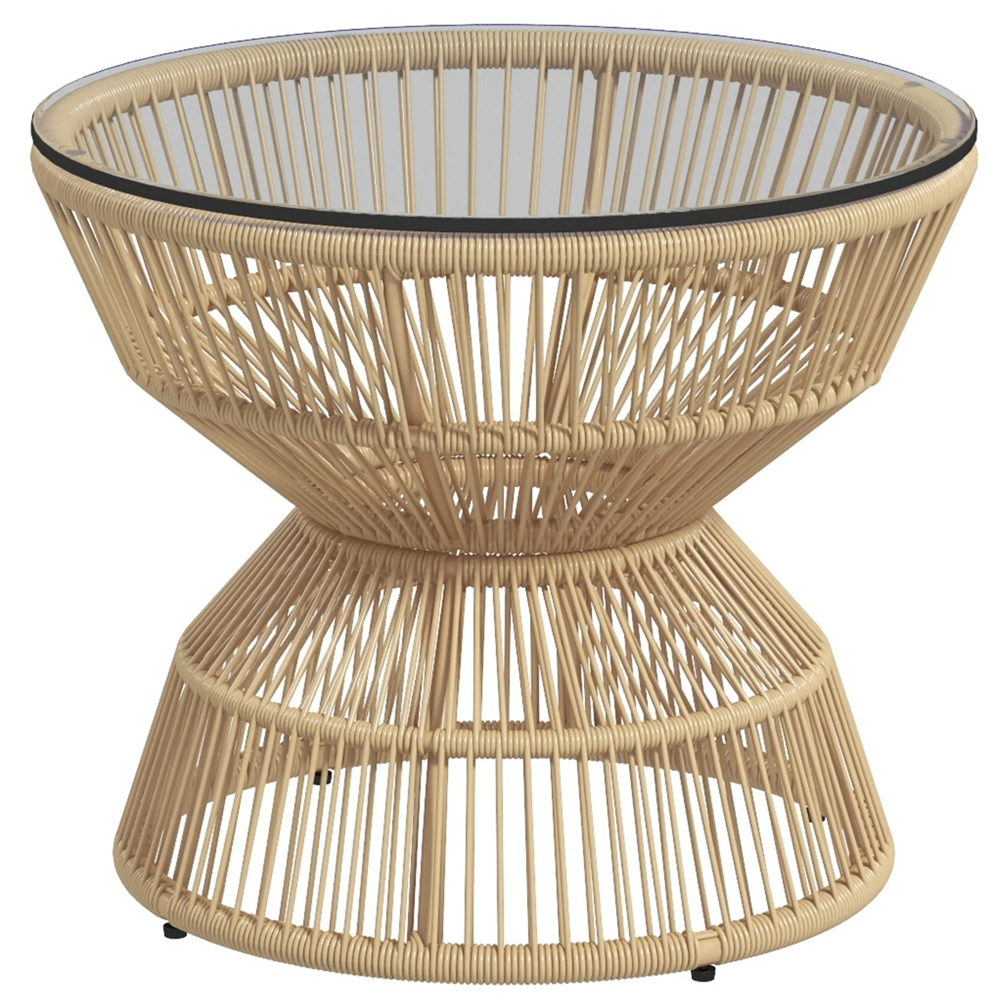 Outsunny Buitentafel Bijzettafel Tuinmeubel Rattan Bijzettafel, Glazen Blad, PE-Rattan, 60 cm x 60 cm x 50 cm, Natuurlijk