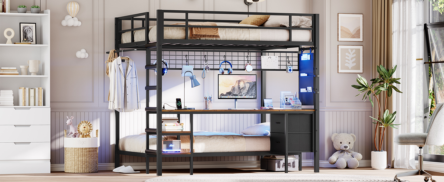 full bunk bed with desk