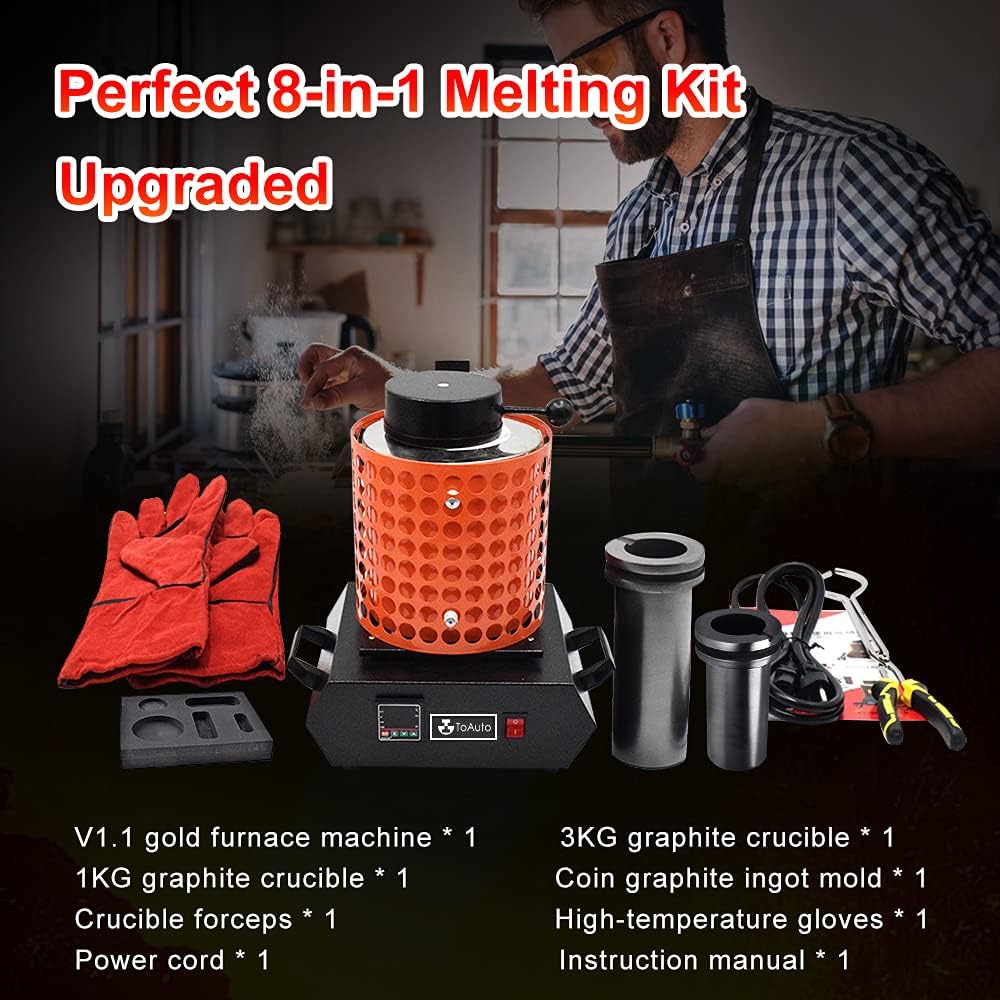 TOAUTO Gold Melting Furnace TGF3000-V1.1, 1+3KG, 1400W, 2100��F