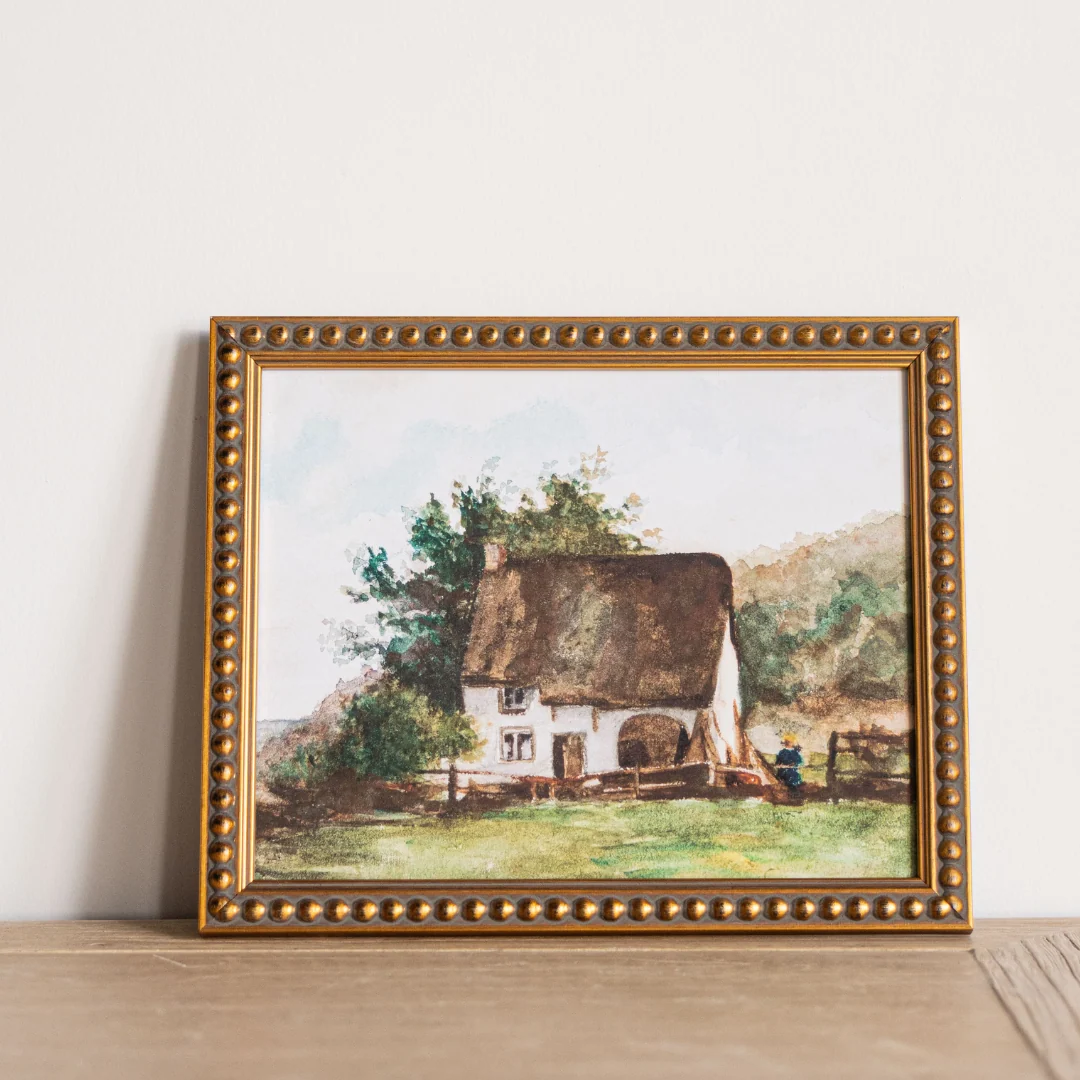 Vintage Watercolor Cottage House Framed Art