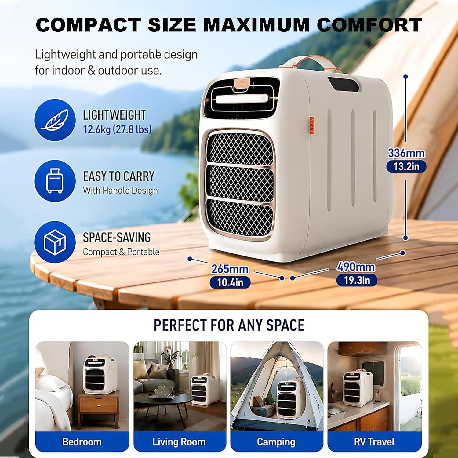 Tragbare Klimaanlage, Camping Klimagerät mit Heizfunktion, Geringer Energieverbrauch, 8-10㎡ Kühlfläche, Einstellbare Temperatur, für Zelt Camper Van cool AC110V