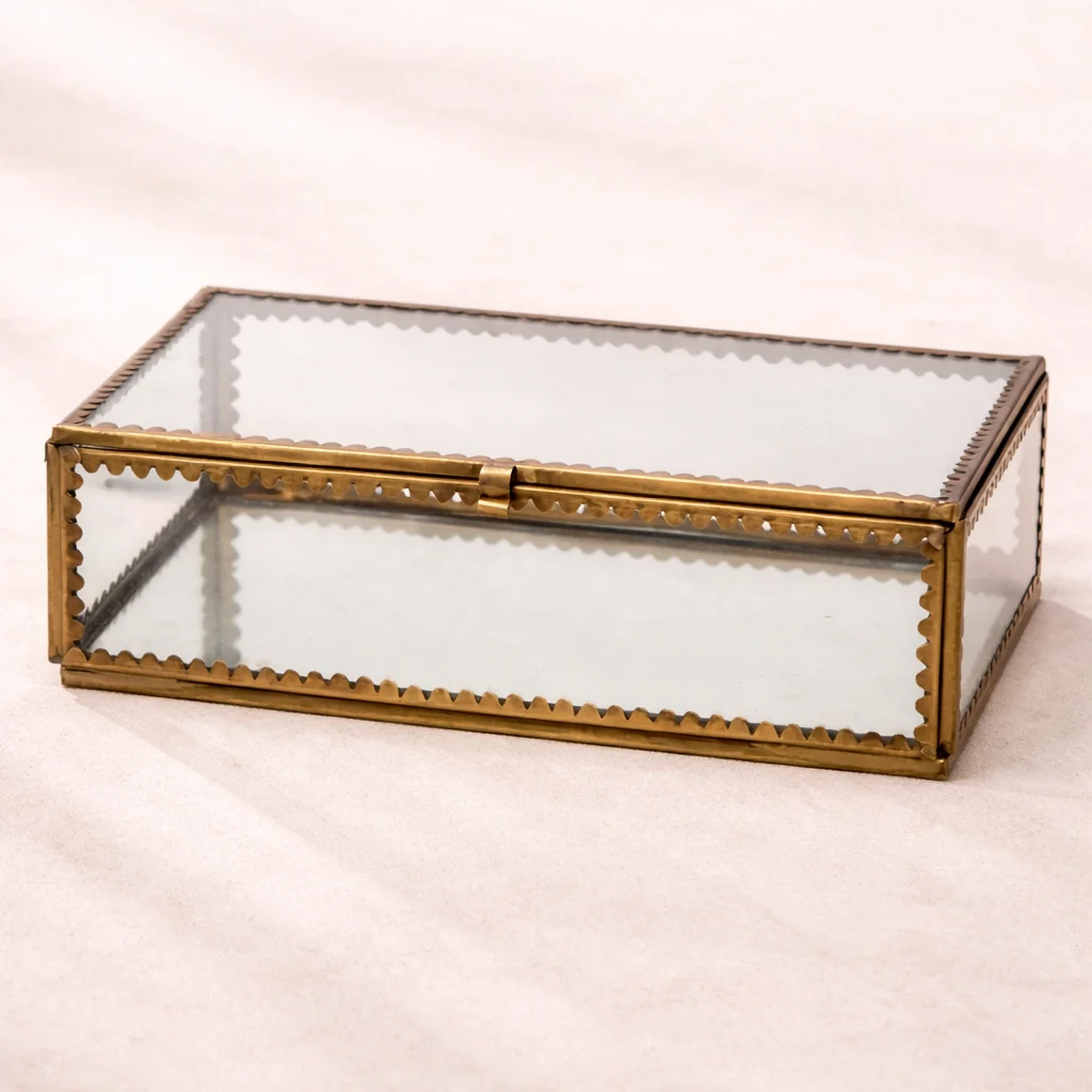 Brass & Glass Scallop Lidded Box Large