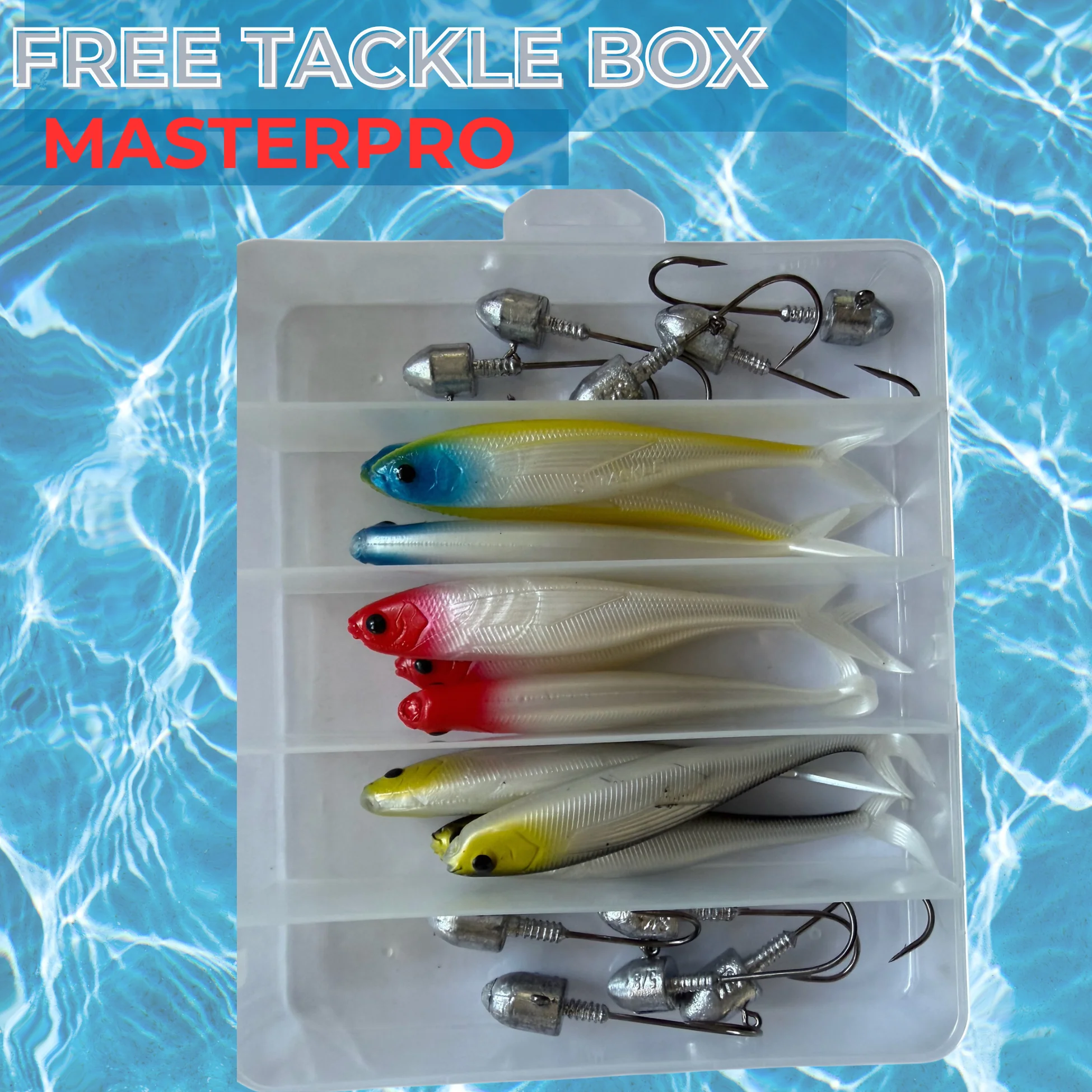 MASTERPRO Soft Plastic Lure Kit 12cm 9g �?9pcs + 10 Jig Heads + FREE Tackle Box | Australian Waters