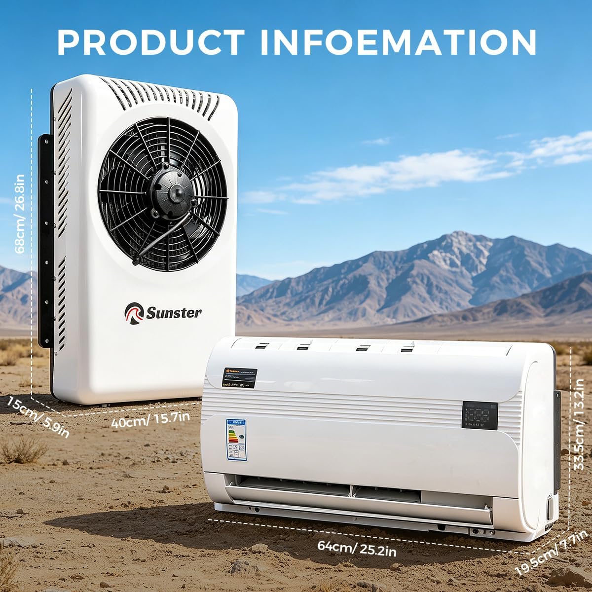 Sunster Split Klimaanlage Wohnwagen, Electric AC Unit 12 Volt Fit für Wohnmobile Bus Anhänger Traktoren Camper Van Parken Klimaanlage Schnelle Kühlung Low Noise