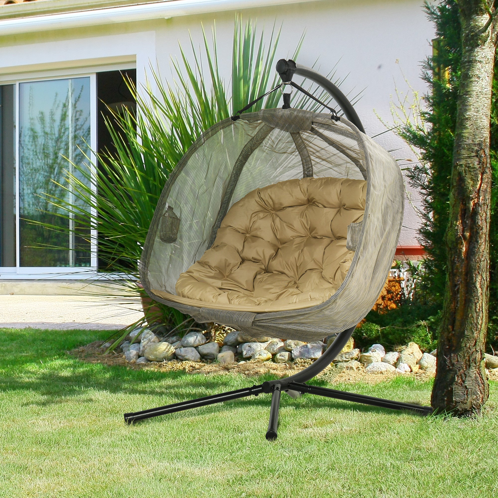 Easycomfort Poltrona Sospesa 2 Posti per Giardino e Casa con Struttura in Acciaio e Cuscino, 132x126x172cm