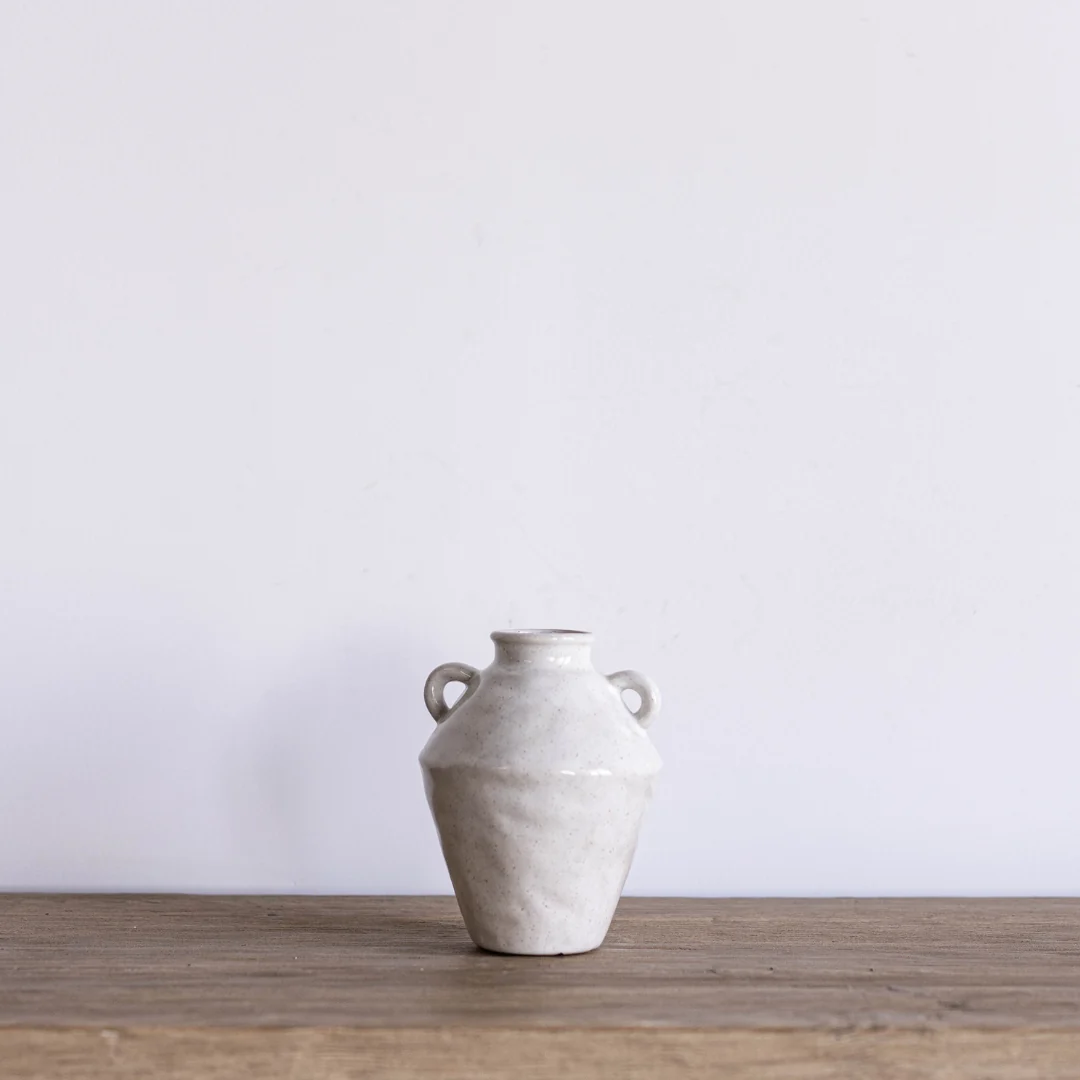 Geometric Cream Handled Vase