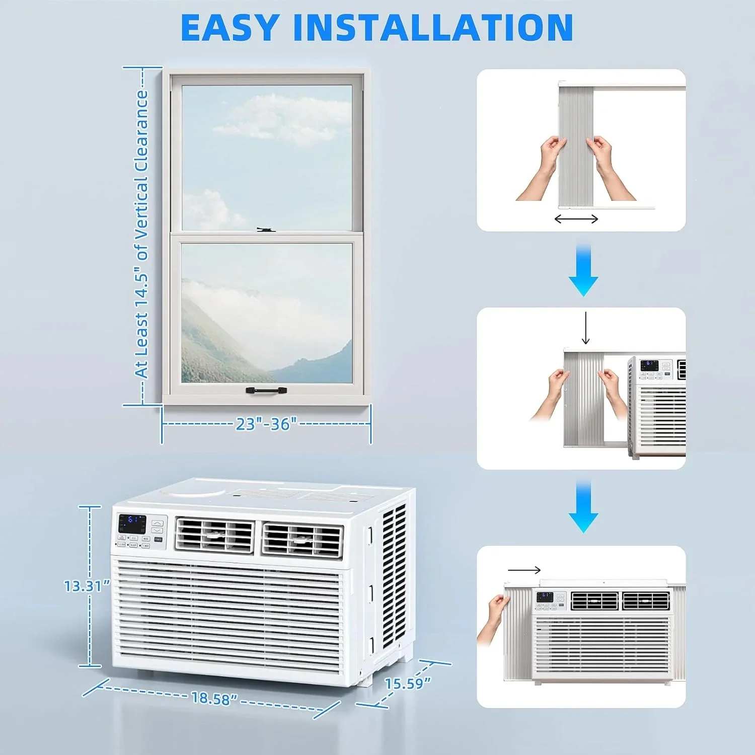 Antarctic Star 12,000 BTU U-shaped window air conditioner, cools rooms up to 550 square feet with 6 modes, 24-hour timer, ultra-quiet window air conditioner