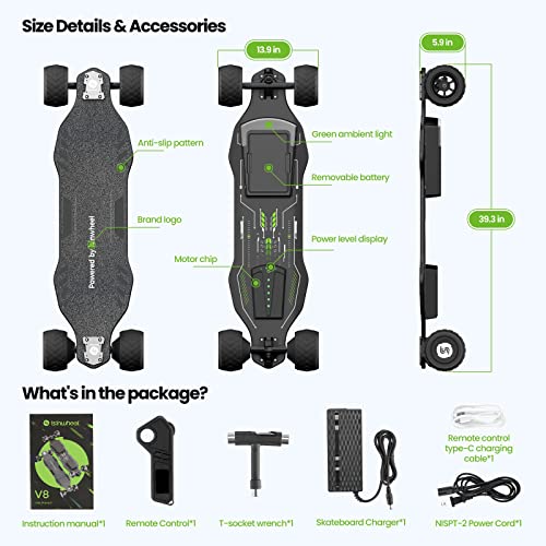 isinwheel V8 elektromos gördeszka távirányítóval, 1200 W-os kefe nélküli motor, IP54 vízálló, elektromos longboard