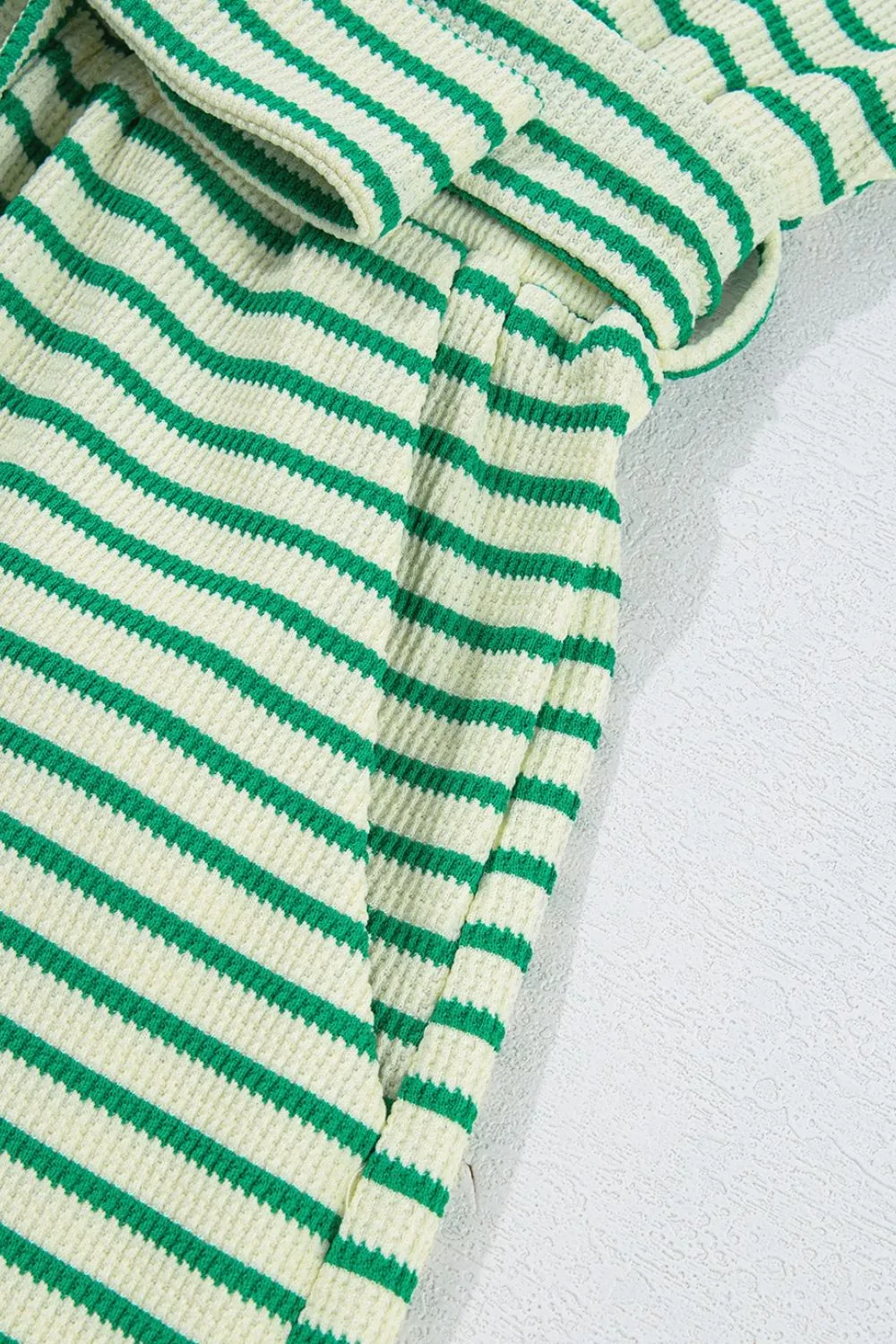 Striped Half Sleeve Tie Waist Romper