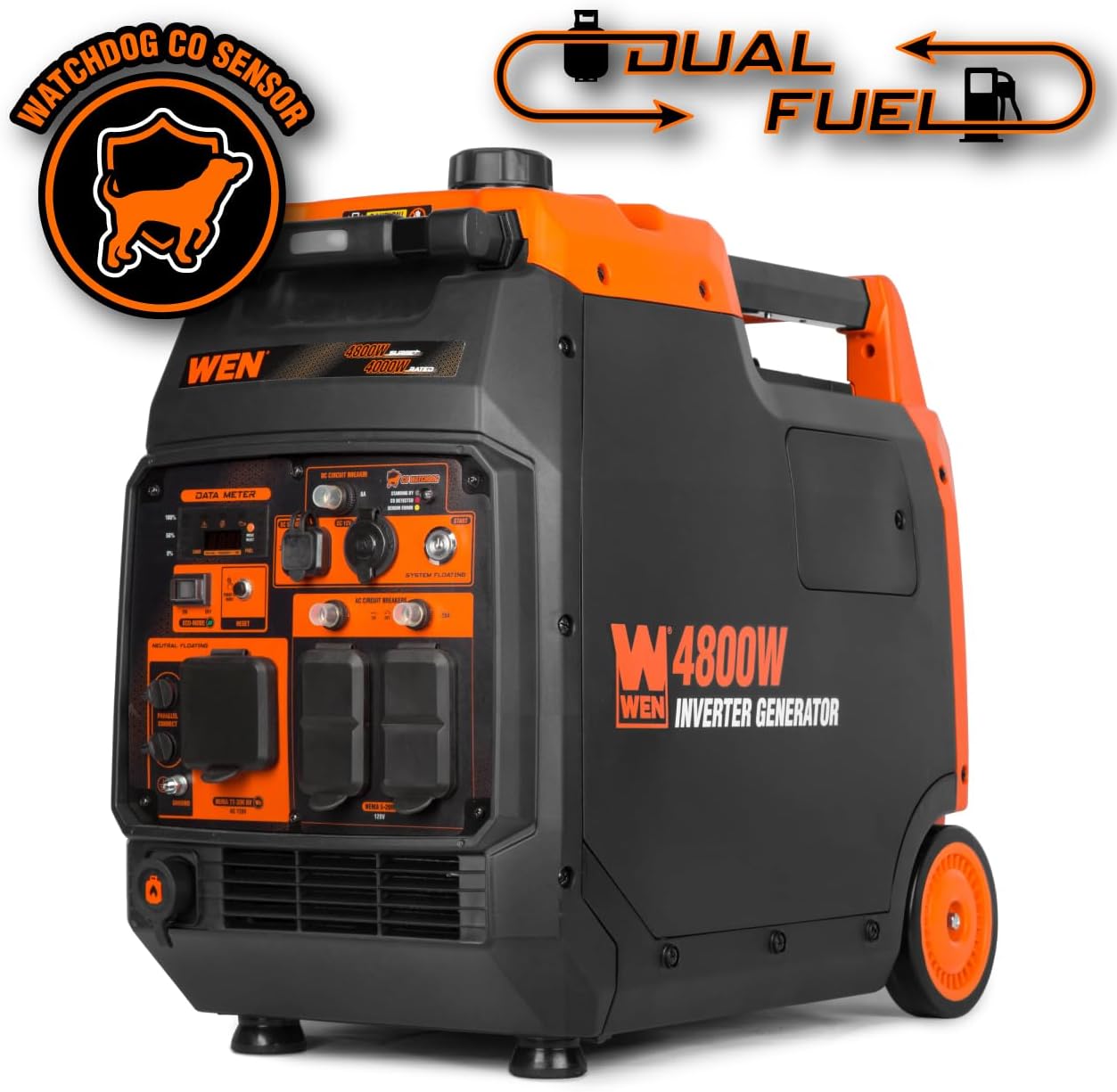WEN Quiet and Lightweight 4800-Watt Dual Fuel RV-Ready Electric Start Portable Inverter Generator with Fuel Shut Off and CO Watchdog (DF480iX)
