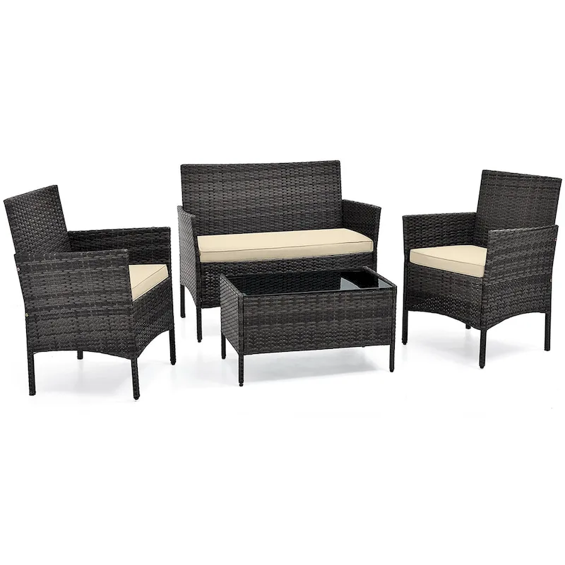Costway 4 PCS Patio Furniture Set with Washable Cushions and Tempered - See Details