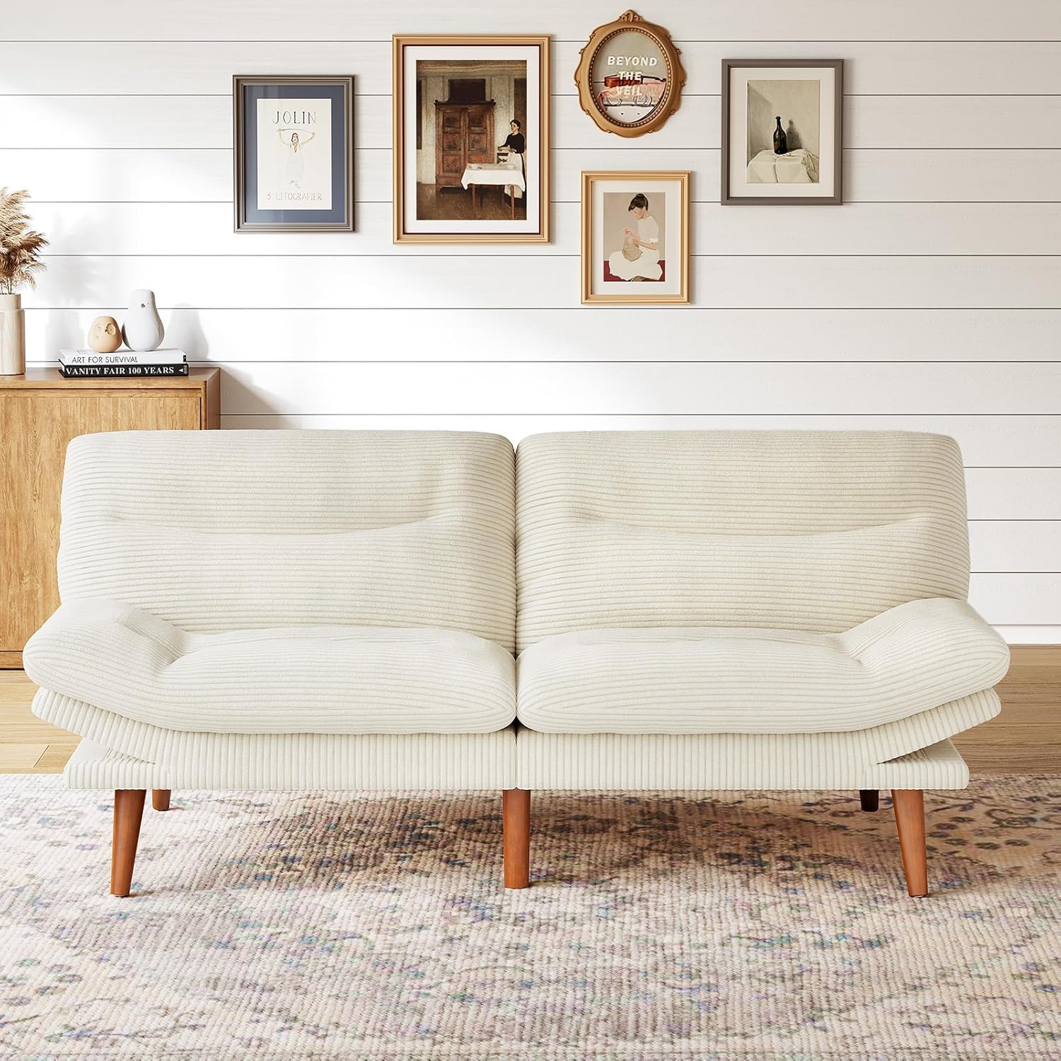 Futon Sofa Bed Futon Sofa with Adjustable Back and Armrests Converts to Small Sleeper Sofa Bed