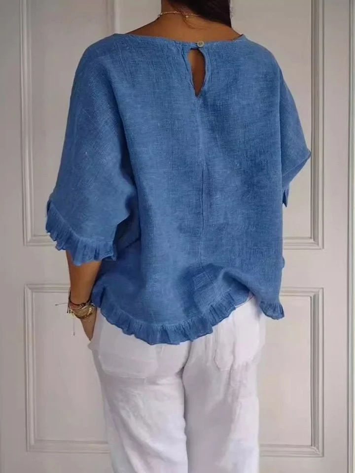 Women��s Relaxed-Fit Blouse Lightweight Linen-Look Summer Style