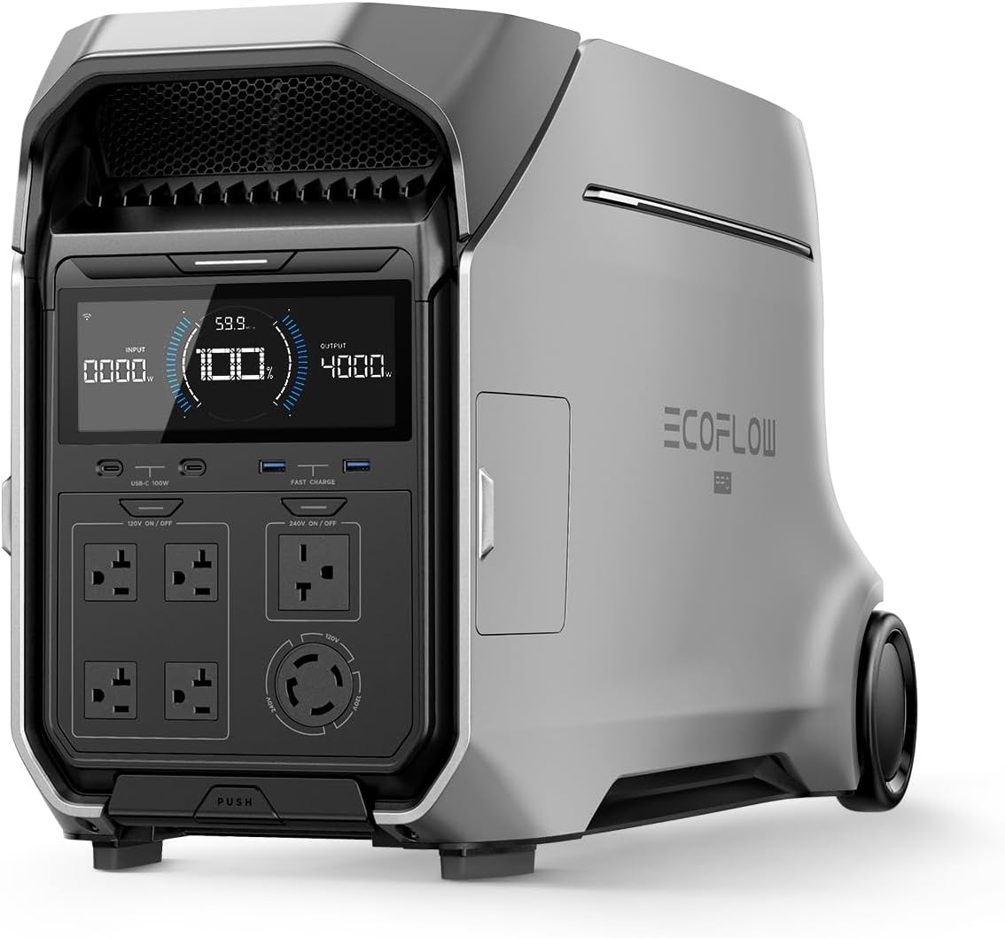 EF ECOFLOW DELTA Pro 3 Portable Power Station  4096Wh LFP Battery  Expandable to 48kWh  120/240V 4000W AC Output  Solar Generator for Home Use  Camping Accessories  Emergencies  Power Outages  RVs