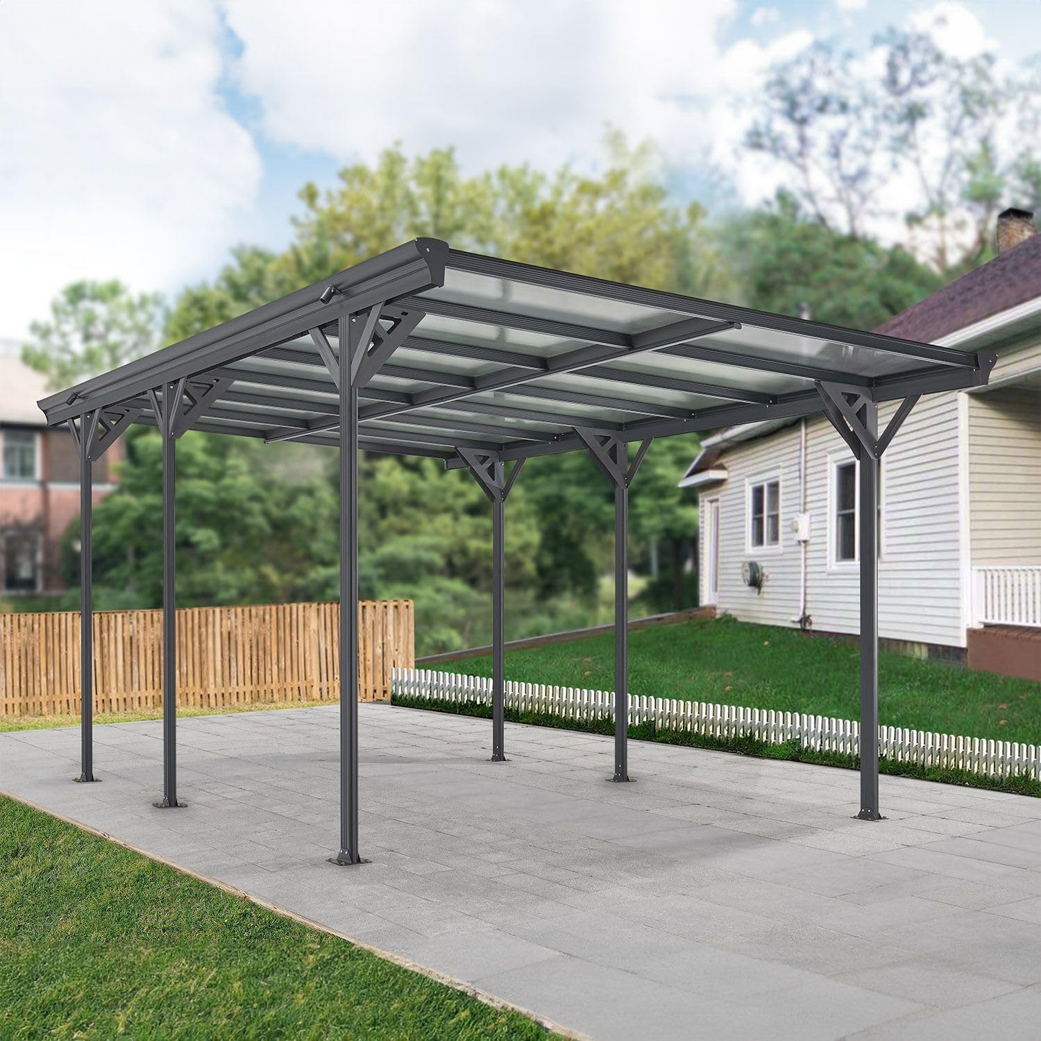 Juskys Tettoia con tetto piatto 5 x 3 m – Tettoia in alluminio con piastre doppie – Rifugio per auto – Montaggio indipendente – Grigio scuro