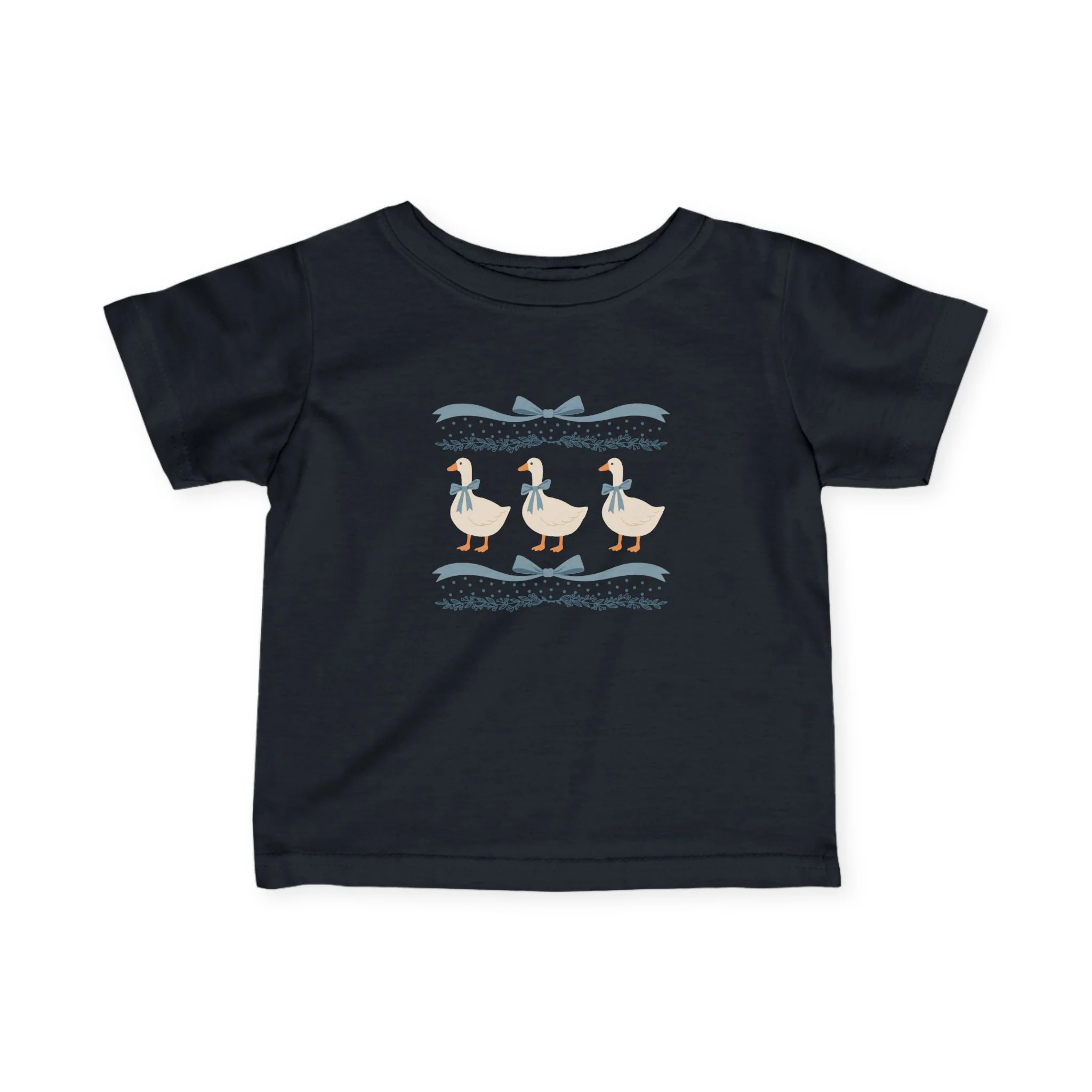 Baby Tee with Cute Duck Illustration �C Blue Bow Infant Shirt