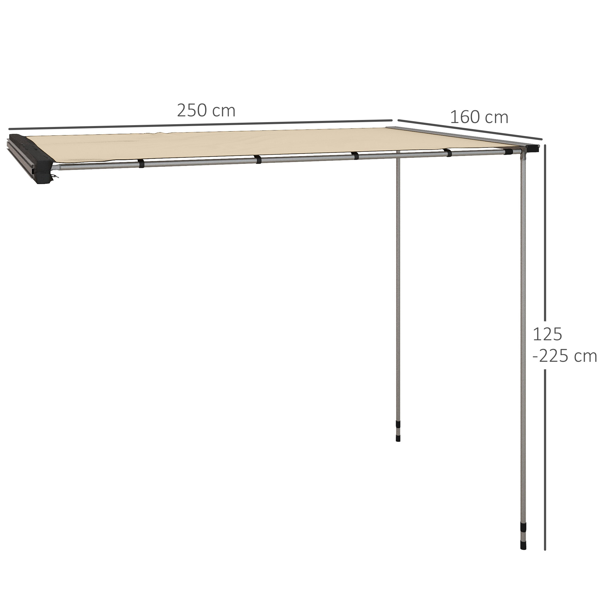 Outsunny Auto Tent Autodaktent Daktent, weerbestendig, 160 x 250 x 125-225 cm, Khaki
