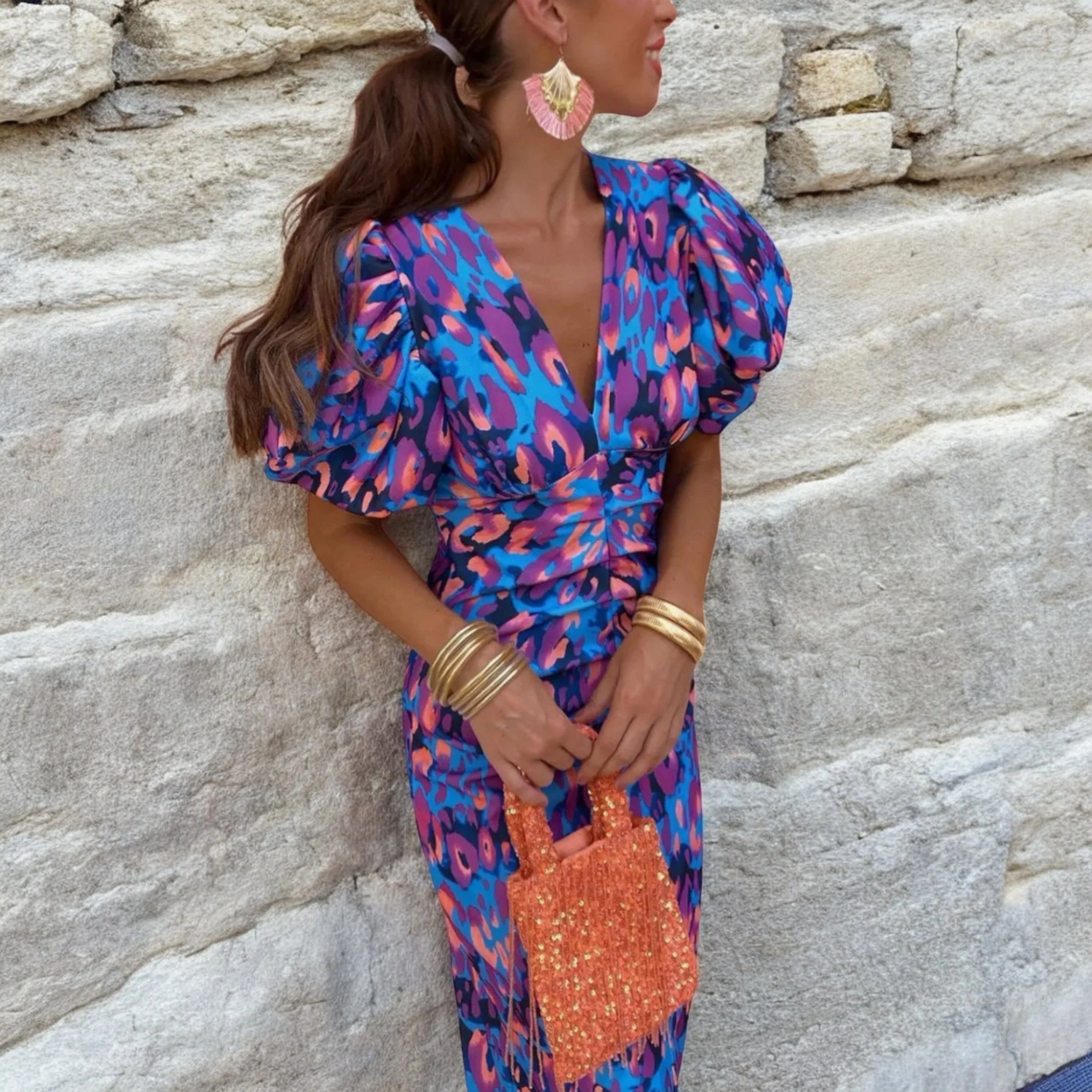 Womena??s Vibrant Fiesta Dress Elegant Flattering Summer Style