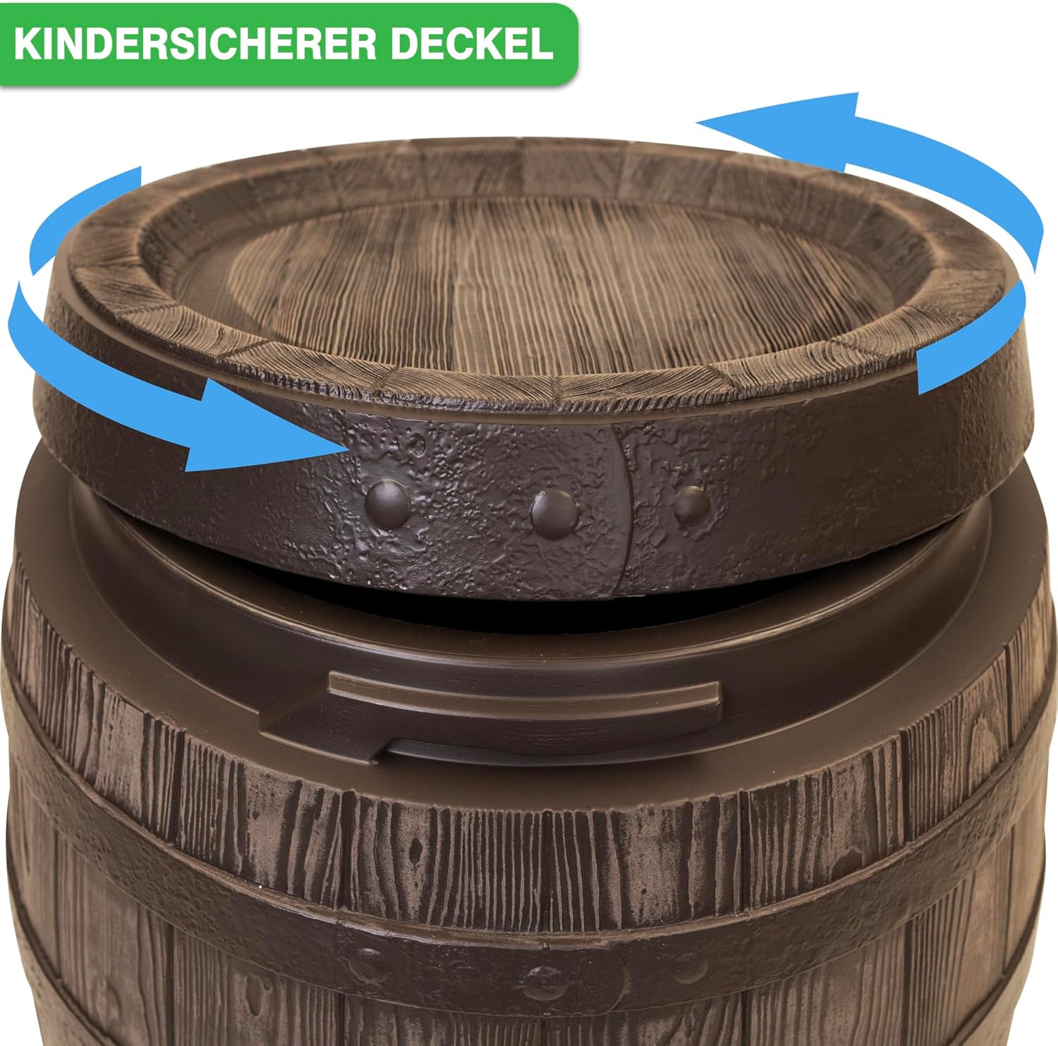 YourCasa Regentonne 250 Liter [Barrel] mit windsicherem Deckel - Regenfass Frostsicher aus Kunststoff in Holzoptik - Regenwassertonne - Regenwassertank Garten - Holz Weinfass Wasserfass Holzfass