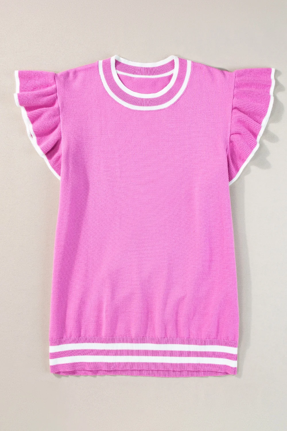Ruffled Round Neck Cap Sleeve Knit Top