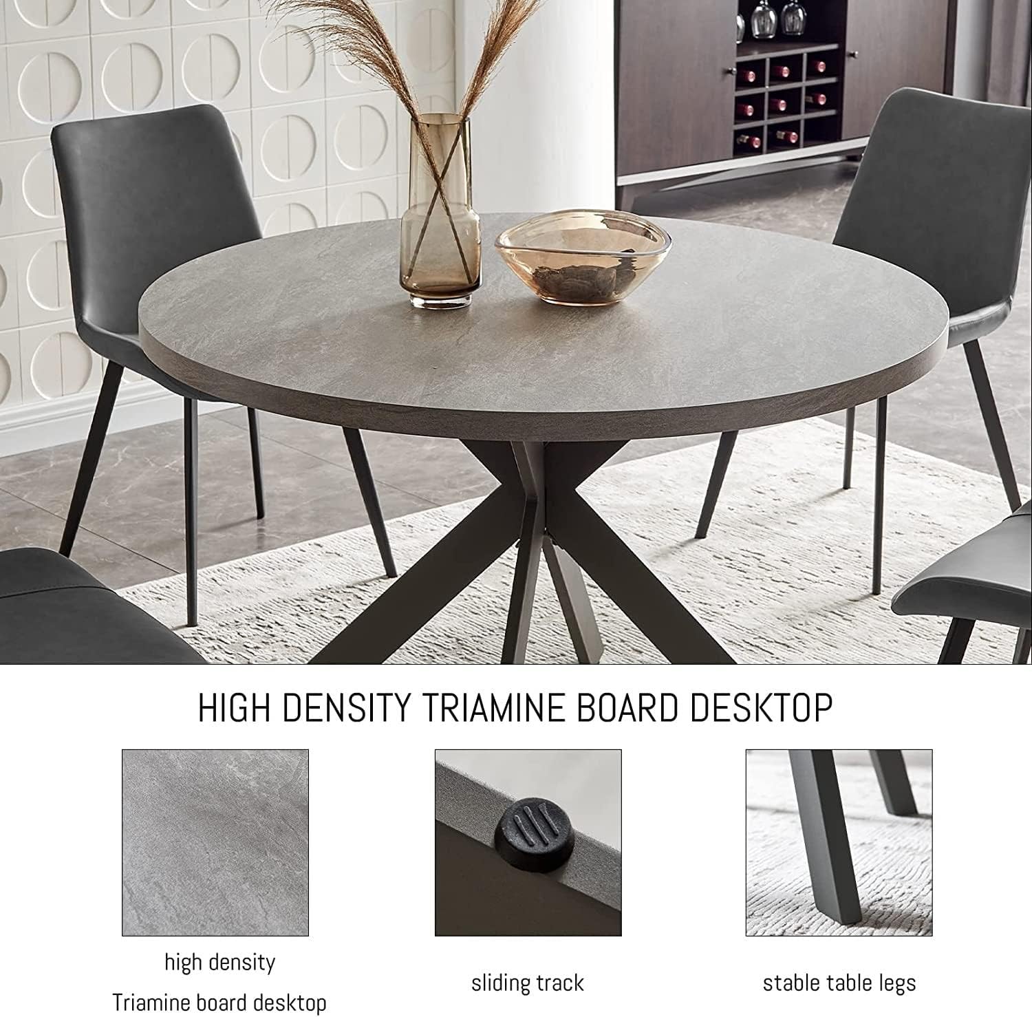 Round Dining Table Set, Mid Century Modern 47 INCH, Leisure Coffee Table, Saving Space (Grey)