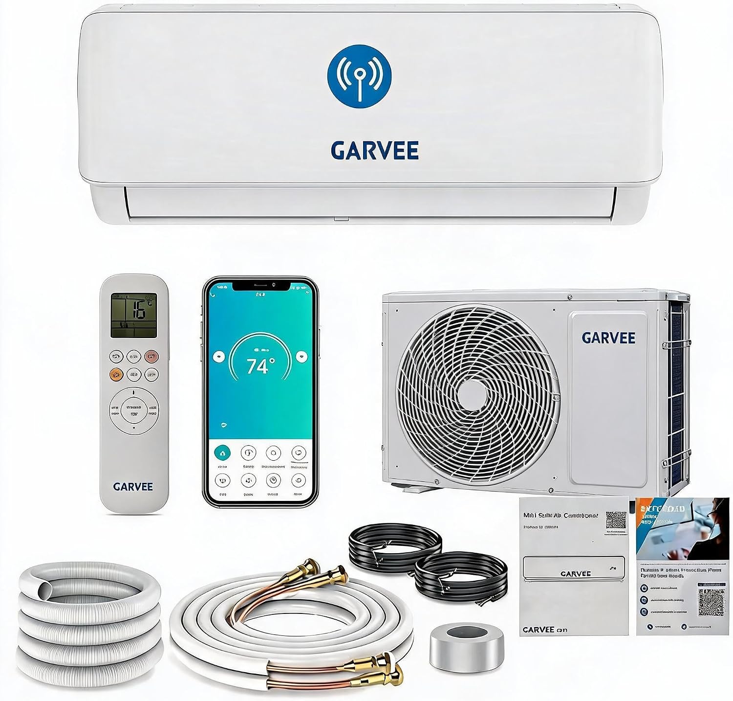 Garvee A++ Split-Klimaanlage 24000 BTU (7,2 kW), Inverter – Heiz- & Kühlfunktion, sehr leise (19 dB), antibakterieller Verdampfer, Aktivkohlefilter, WiFi & App-Steuerung, inkl. Montagematerial –