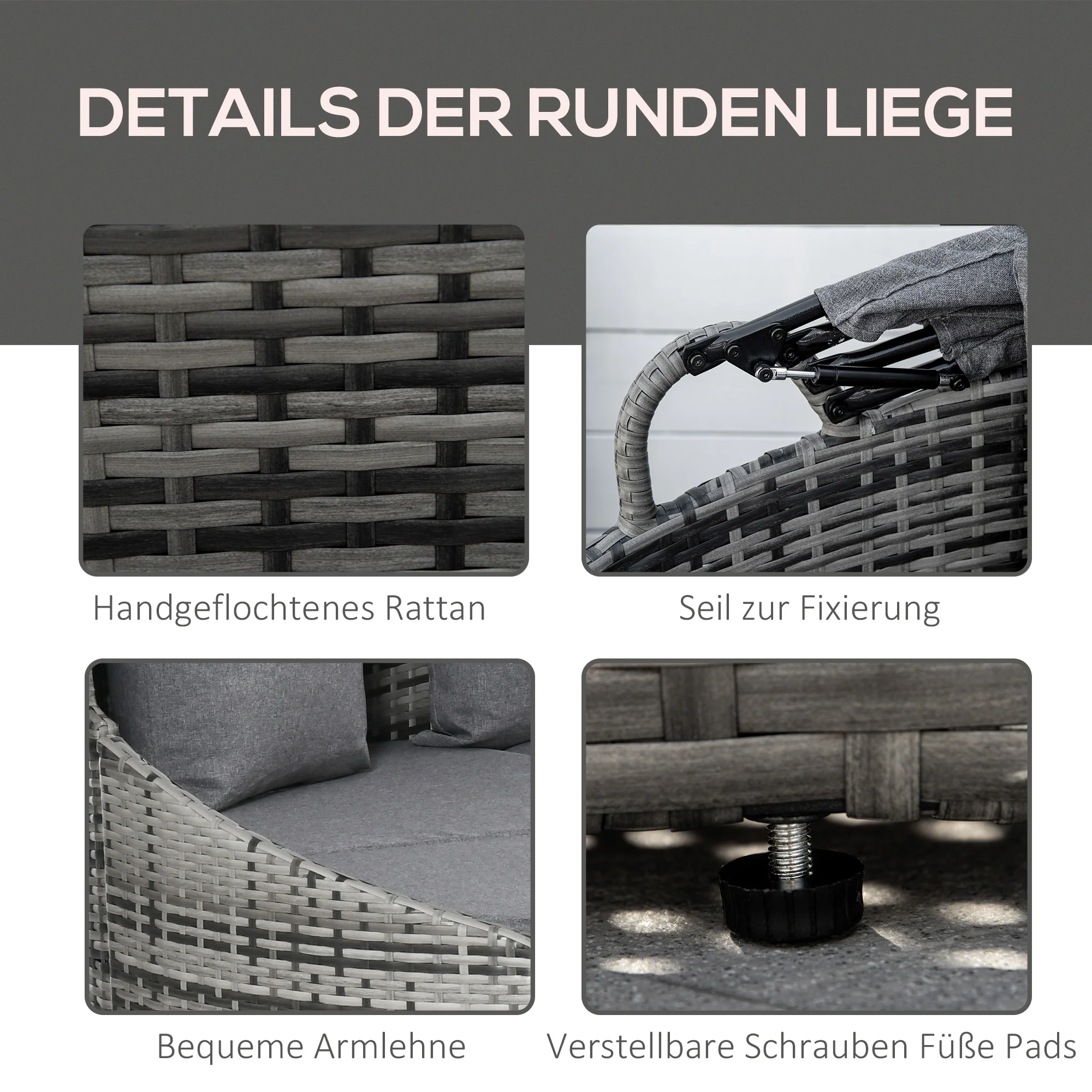 Outsunny rotan zonne-eiland 4-delig 230 cm x 145 cm x 80 cm