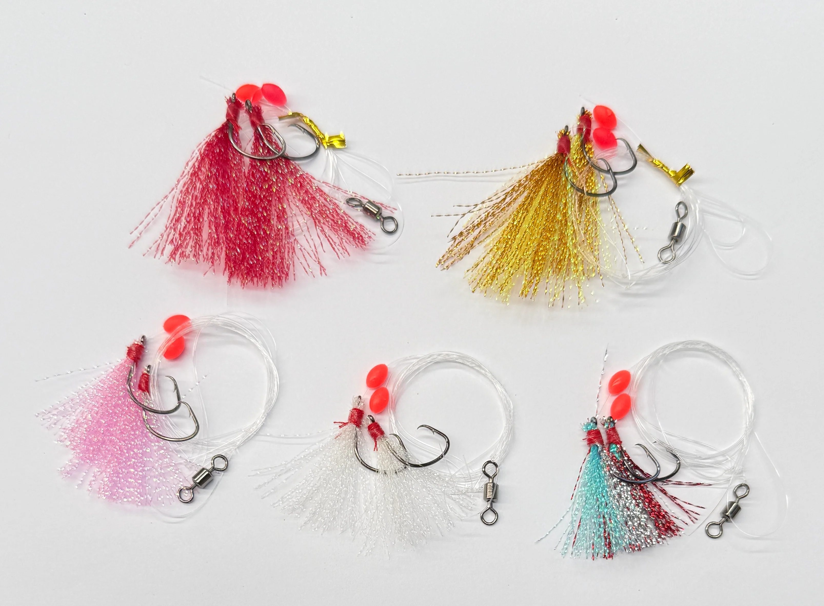 5 x Custom Designed Whiting Flasher Rigs 5 Different Colours Size #2 Fishing Hooks