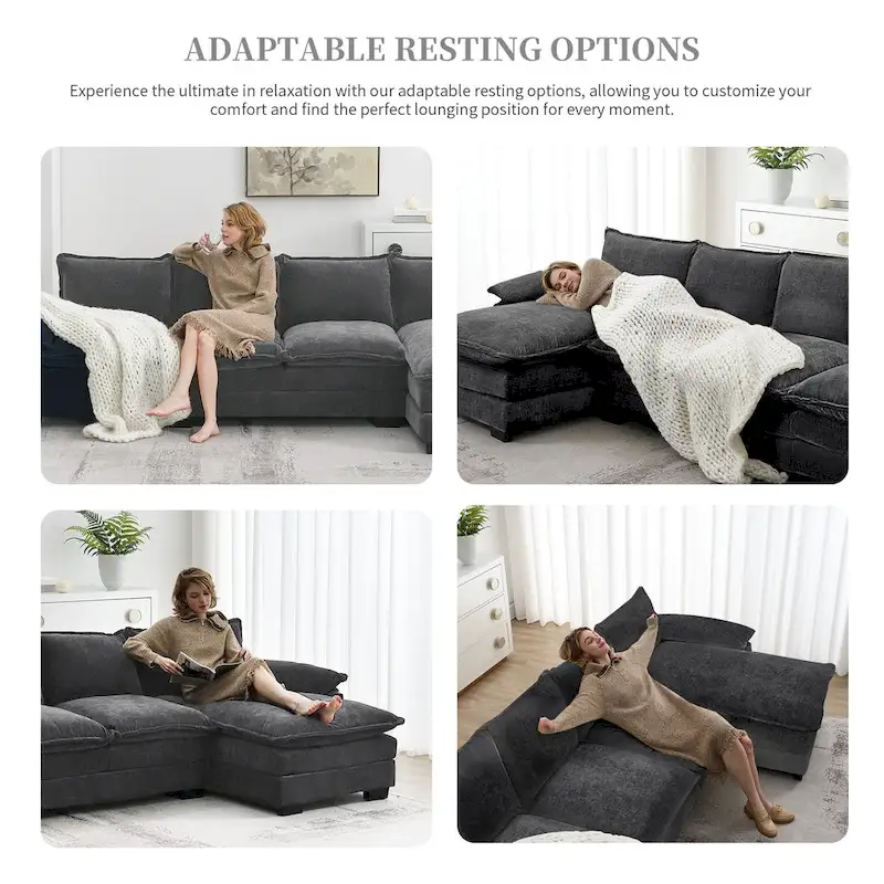 Modern 5-Seat L-Shaped Cloud Sleeper Sofa Couch with Chaise Lounge with Double Seat Cushions