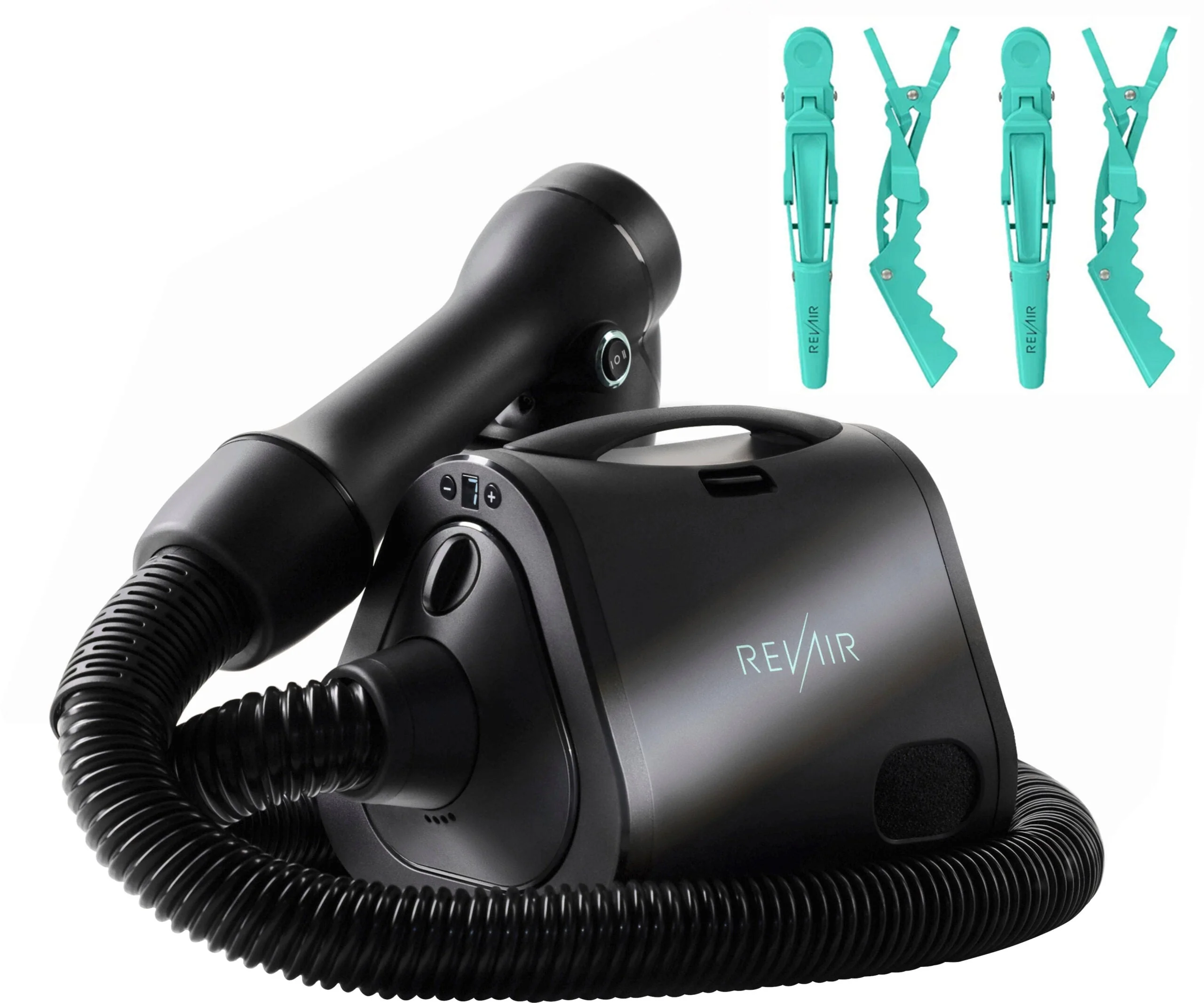 Reverse-Air Hair Dryer with Hair Clips – Black