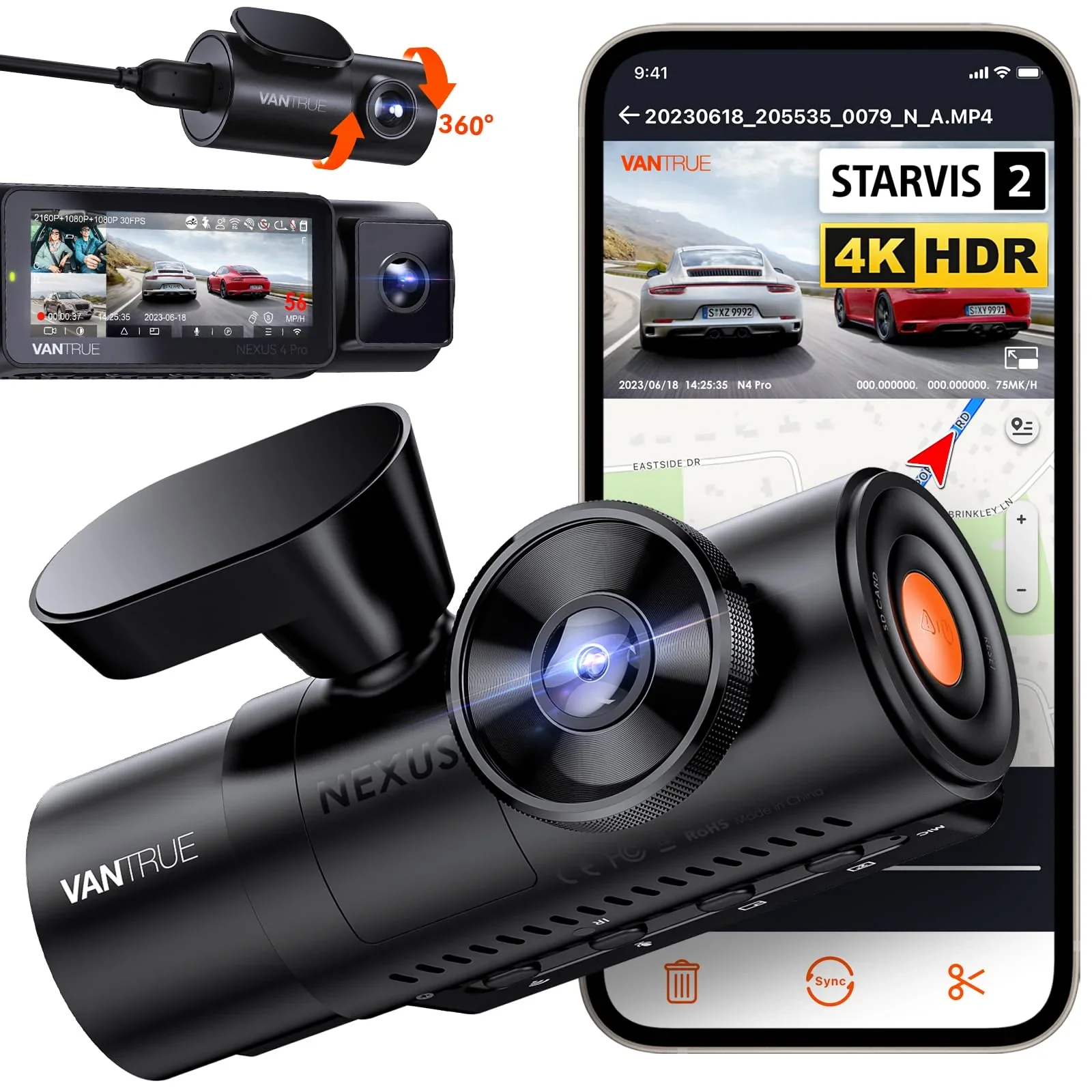 Vantrue N4 Pro 3 csatornás 4K WiFi autós kamera