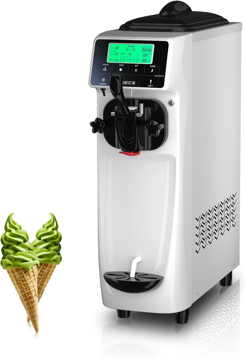 Soft Serve Ice Cream Machine 3.2 Gals Ice Cream Maker Machine Single Flavor Commercial Ice Cream Machine Countertop Soft Serve Ice Cream Maker with Pre-Cooling for Home Store School