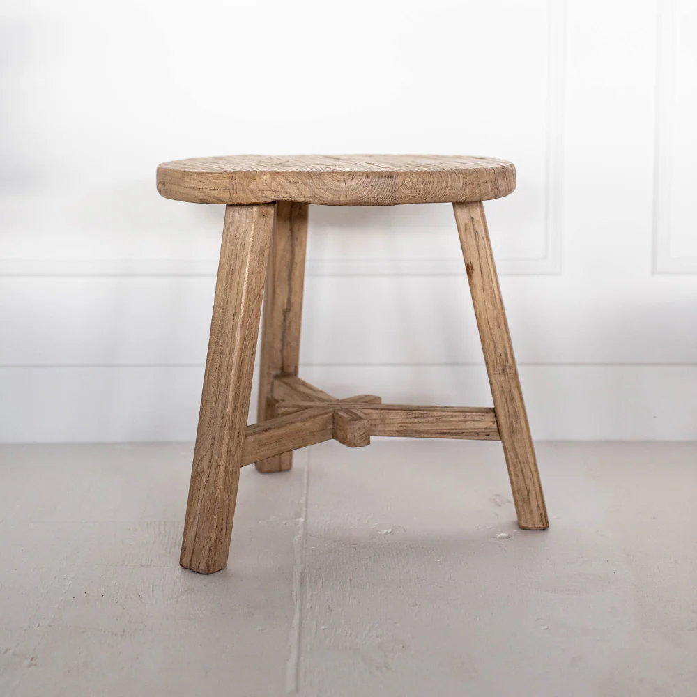 Round Reclaimed Elm Wood Coffee Side Table