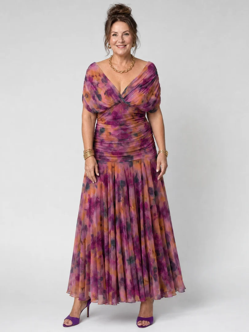 Women��s Off Shoulder Midi Dress Draped Neckline Design