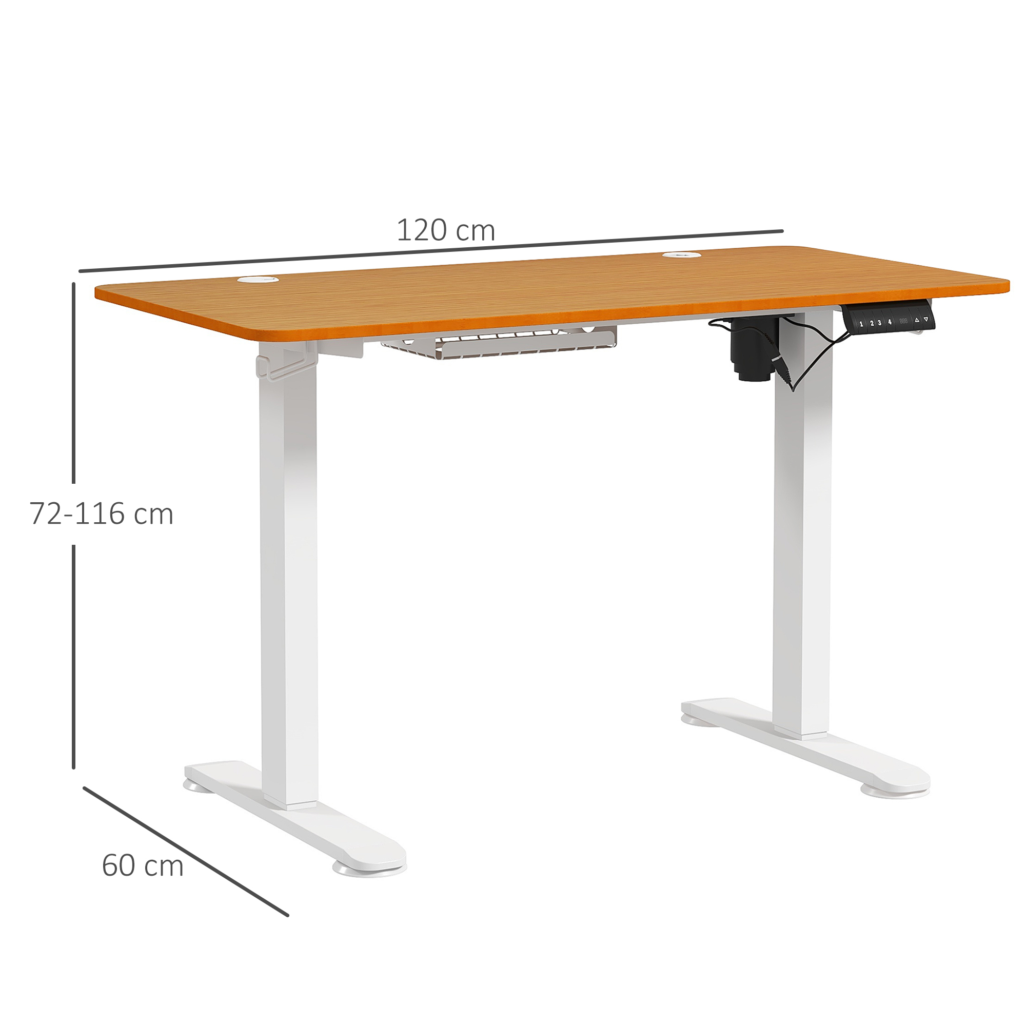 Vinsetto Zit-sta Bureau, in hoogte verstelbaar, 120x60x72-116cm, Natuur/Wit