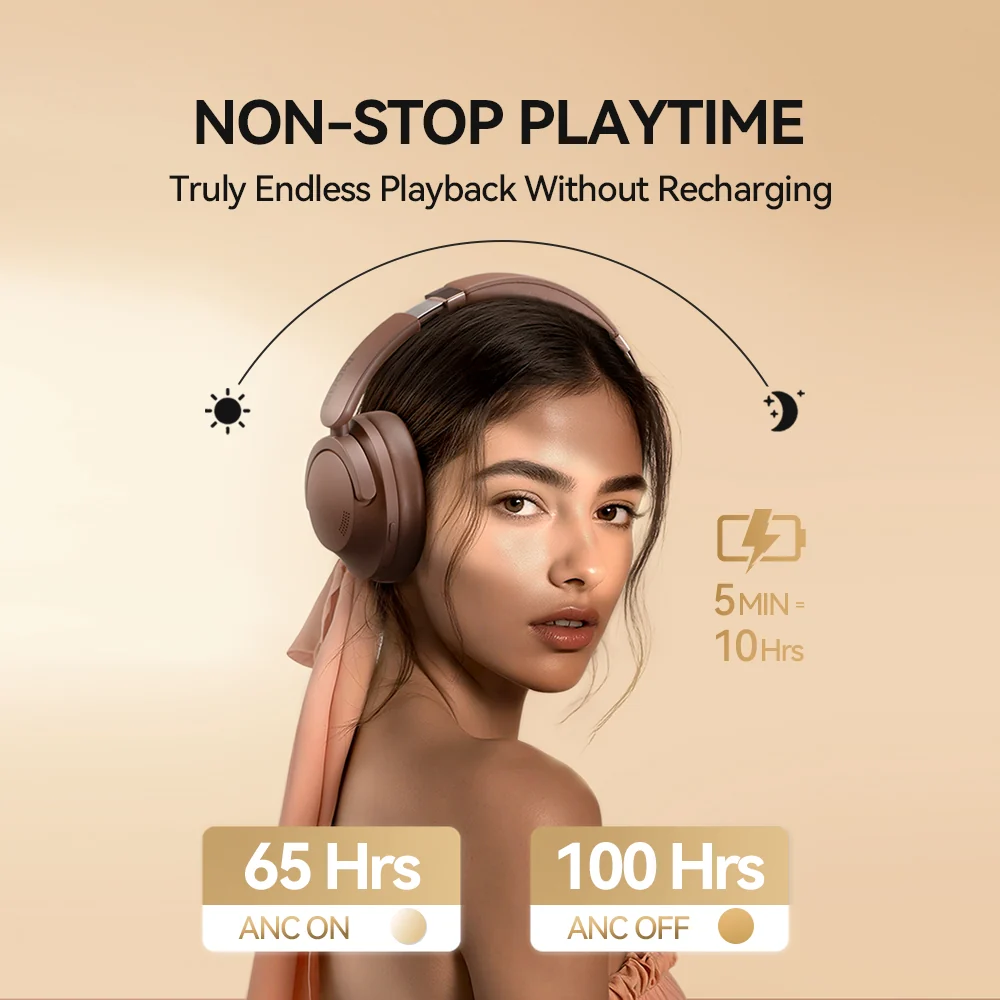 1MORE SonoFlow Pro Wireless ANC Over-Ear Headphones Mocha Brown