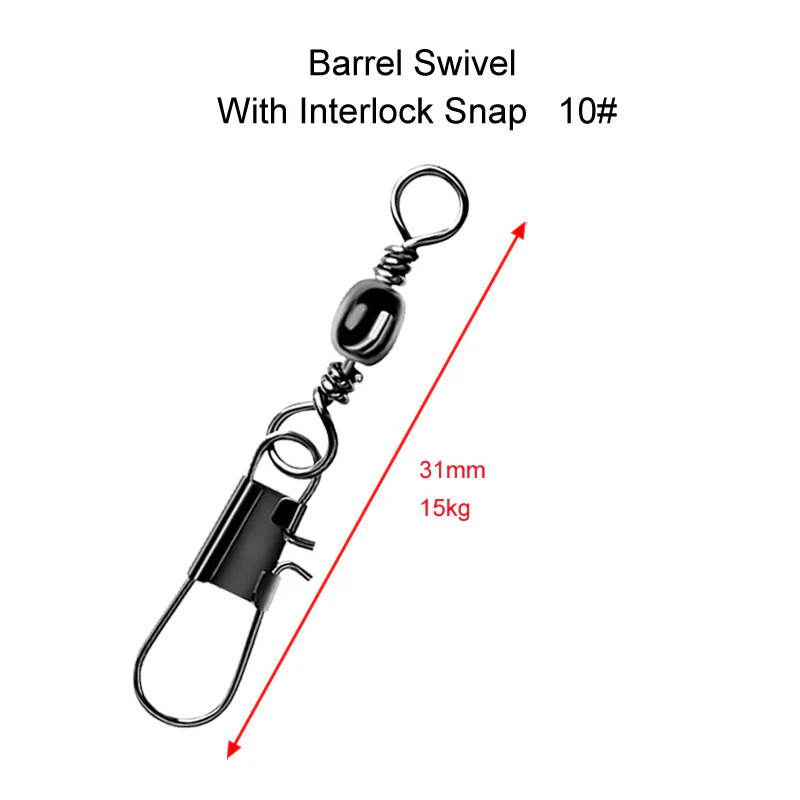50 x Barrel Swivels+InterlockSnap Size 10# Fishing Tackle