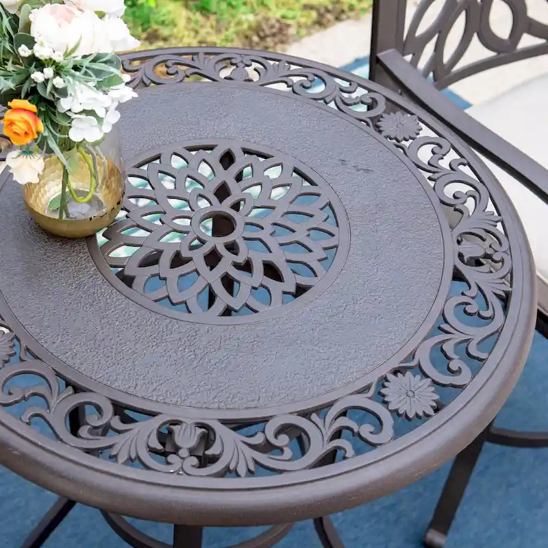 MAISON ARTS 3-Piece Cast Aluminum Patio Bar Stool Set of 1 Bar Table & 2 Swivel High Bar Stools