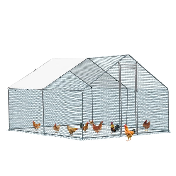 2025 Al Fresco Grote Buiten Hennenhok van Metaal 10 x 10 Voet, Kippenren met Loper voor Eenden en Konijnen, Hennenhuis met Waterdichte Bedekking, Zilverkleurig