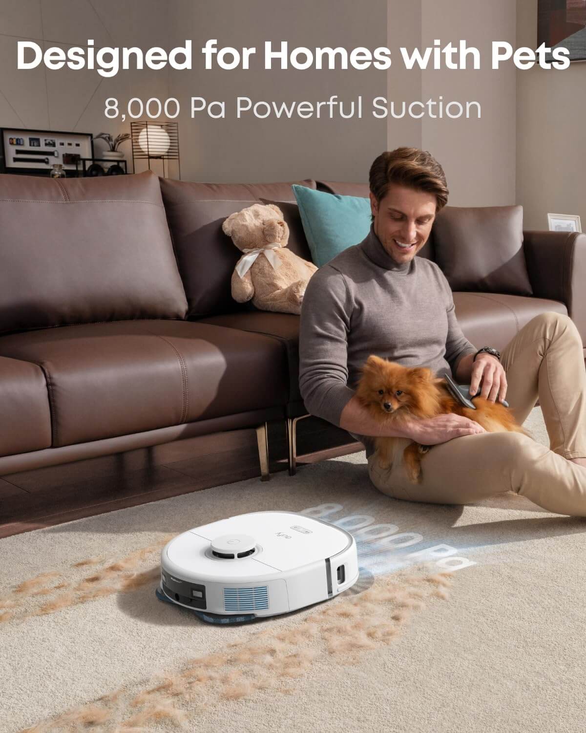 eufy X10 Pro Omni Robot Vacuum and Mop Combo, 8,000 Pa, Dual Mops with 12 mm Auto-Lift and Carpet Detection, AI Obstacle Avoidance, Auto Mop Washing&Drying, Self-Emptying, White