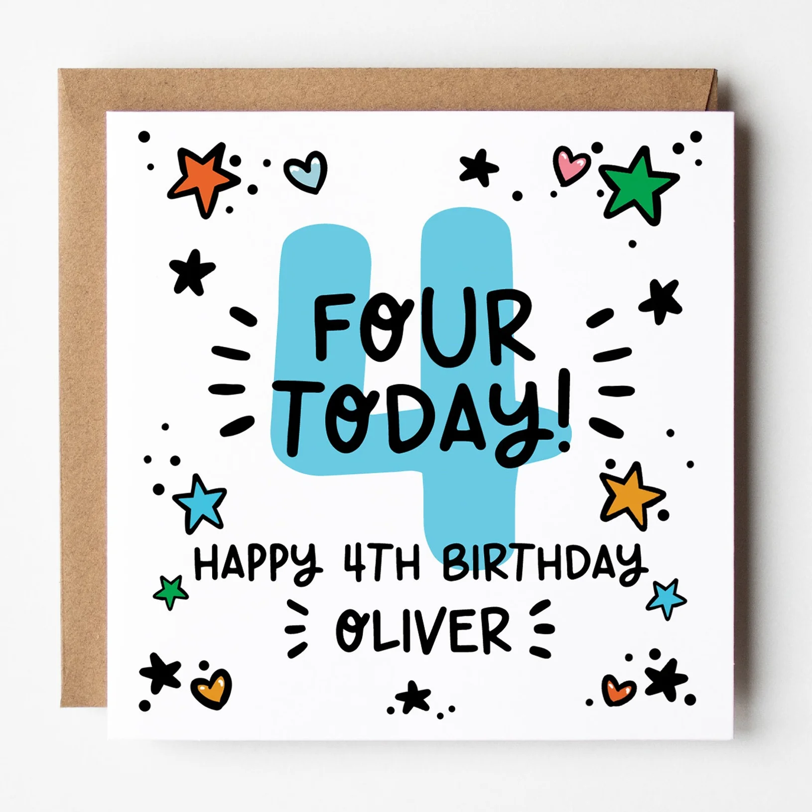 Boys Birthday Card, 4th or 5th Birthday Number Card With Envelope