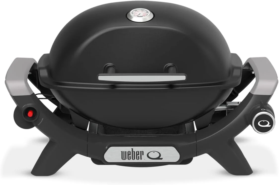 Weber Q 1100N gázgrill / hordozható, könnyű grill kempingezéshez, teraszra és erkélyre, nagyteljesítményű égővel, porcelán zománcozott öntöttvas rácsokkal és elektronikus gyújtással, éjfekete