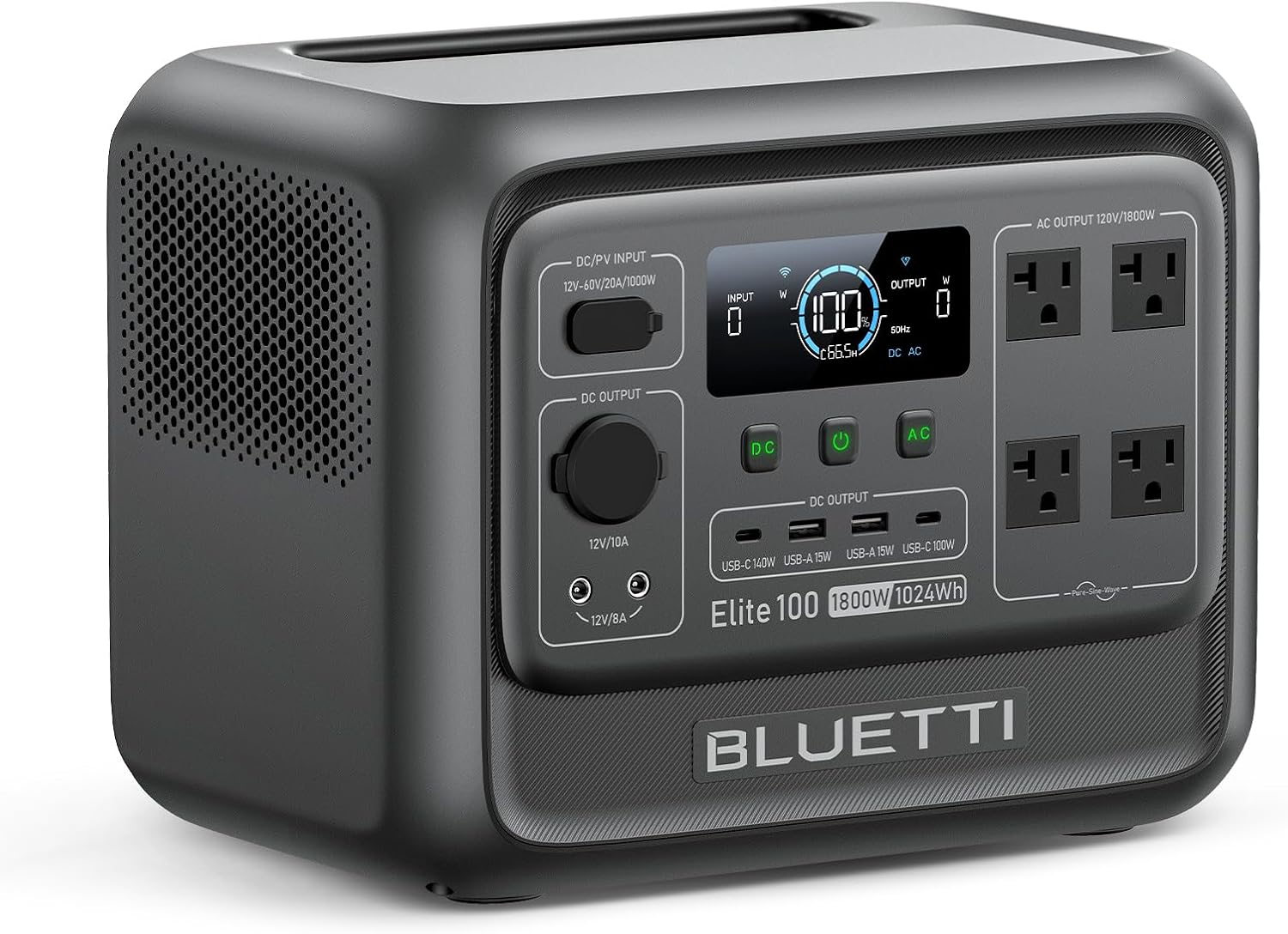 BLUETTI Elite 100 V2 Portable Power Station  1024Wh LFP Battery Backup w/ 4 1800W AC Ports (3600W Surge)  35% Smaller  Fast Charge and UPS Solar Generator for Camping  Road Trip  Outages  Home Backup